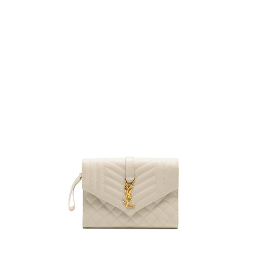 Saint Laurent envelope flap pouch grained calfskin blanc vintage
