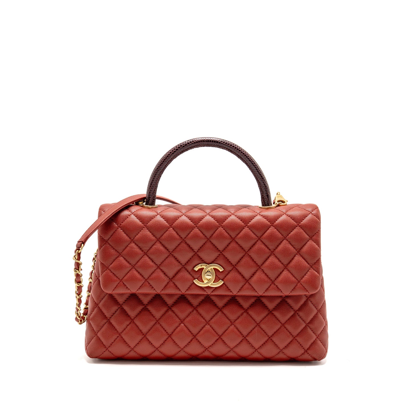 Chanel Large Coco Handle with Lizard Handle Caviar Red GHW