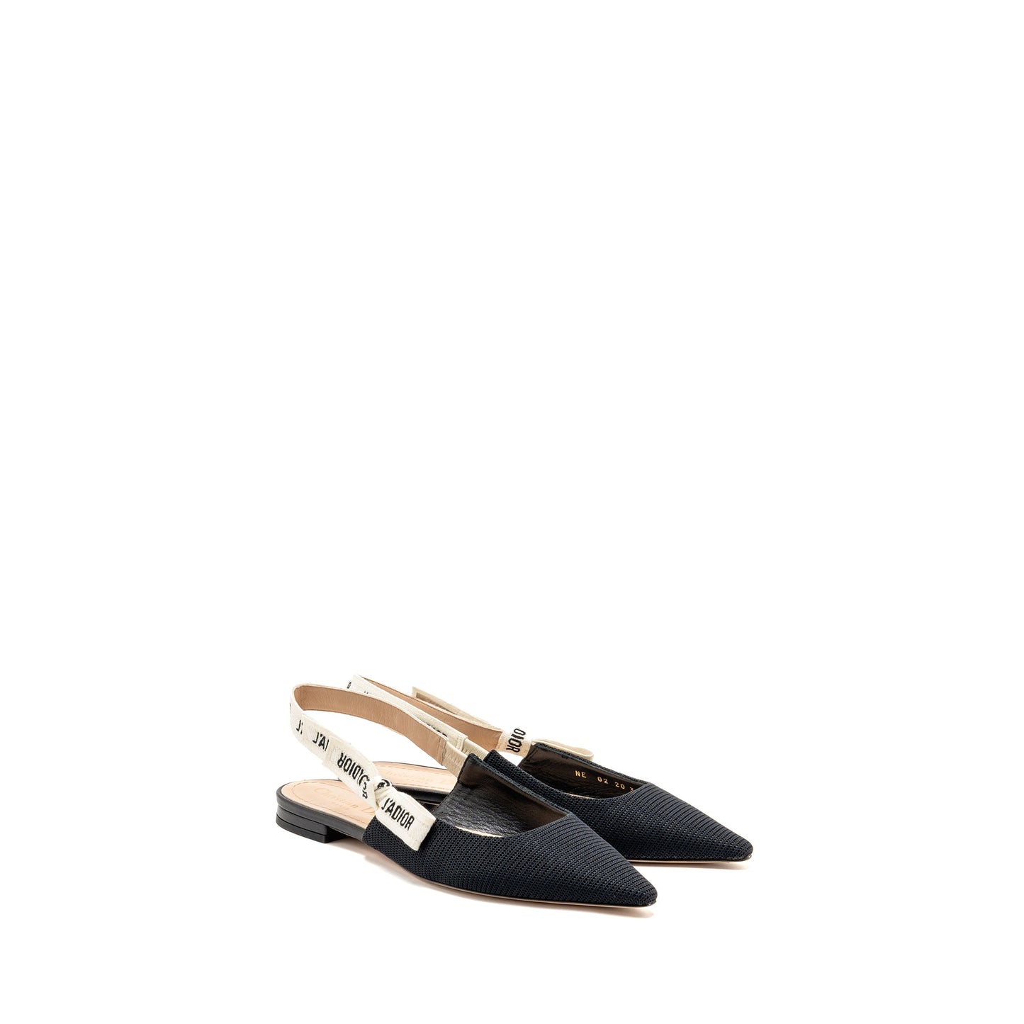 Dior Size 37 Ballerina Slingback Sandals Fabric/Leather Black