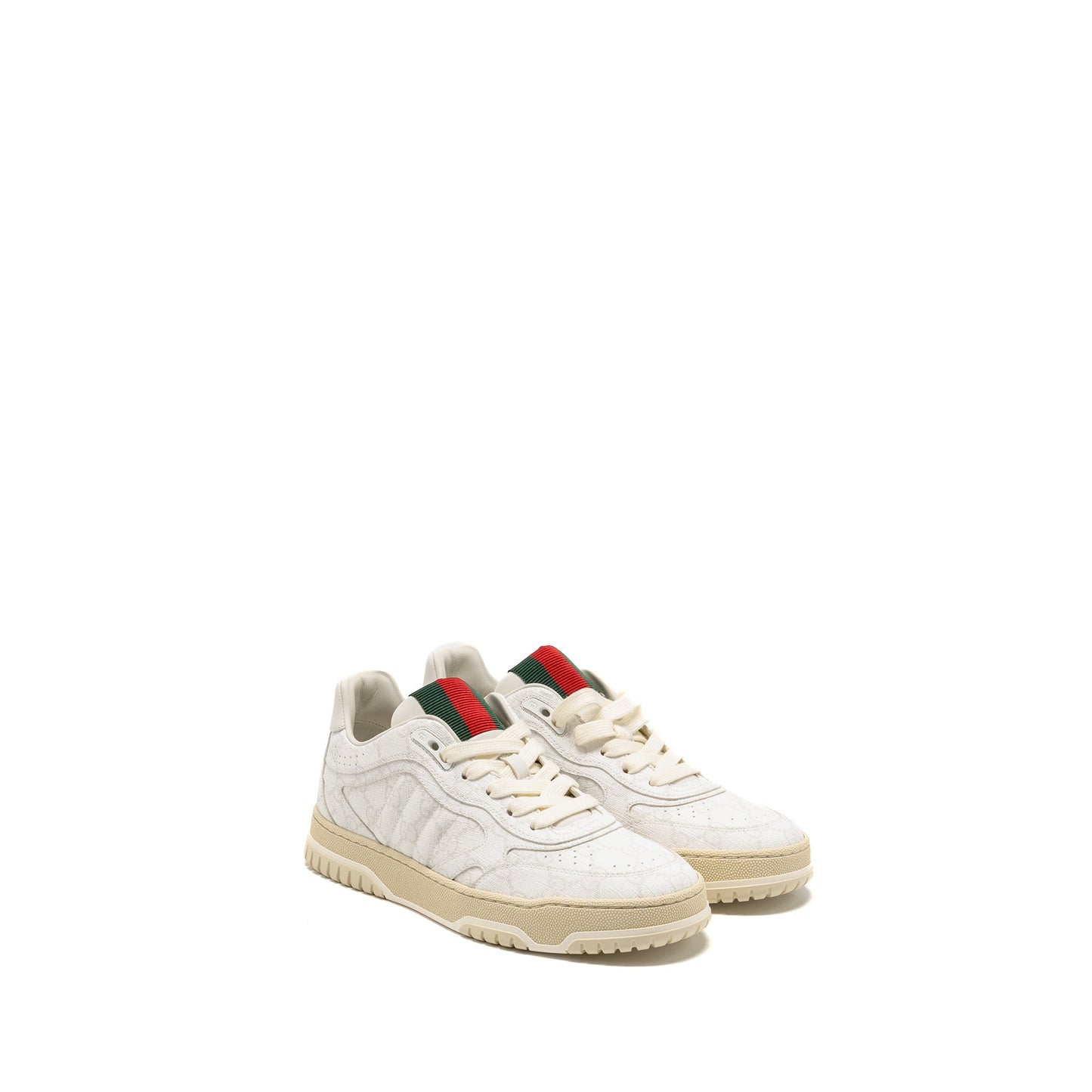 Gucci Size 37.5 Re-Web Trainer Supreme Canvas/Leather Beige/White