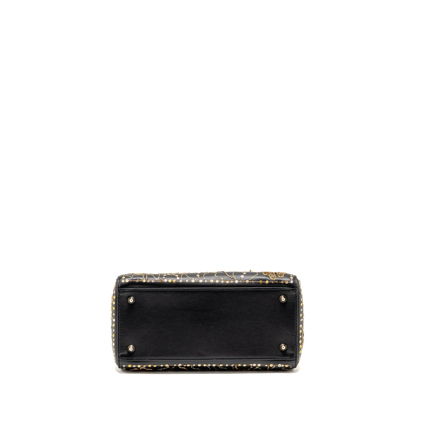 Dior Medium Lady Dior Embroidered Floral Limited Edition Leather Black/Gold