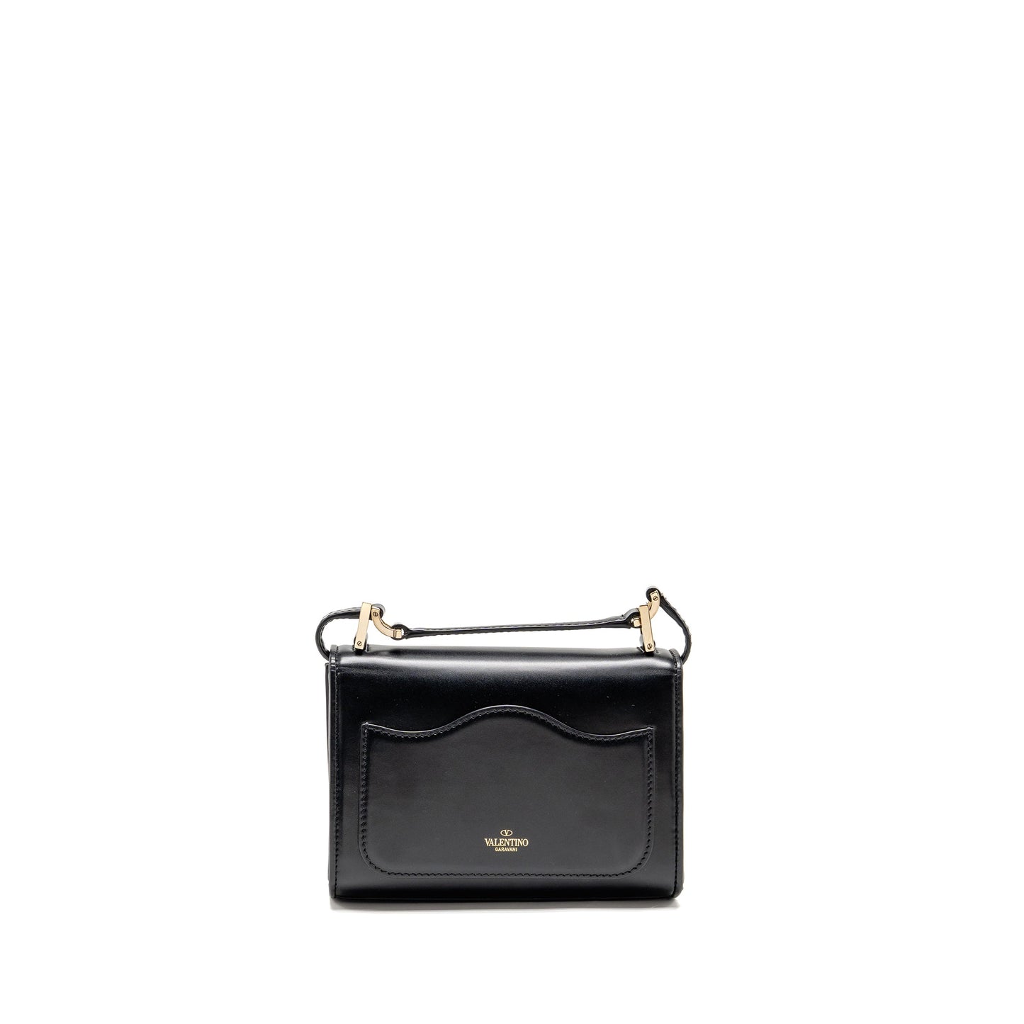 Valentino V logo Type Foldover Top Mini Purse Calfskin Black