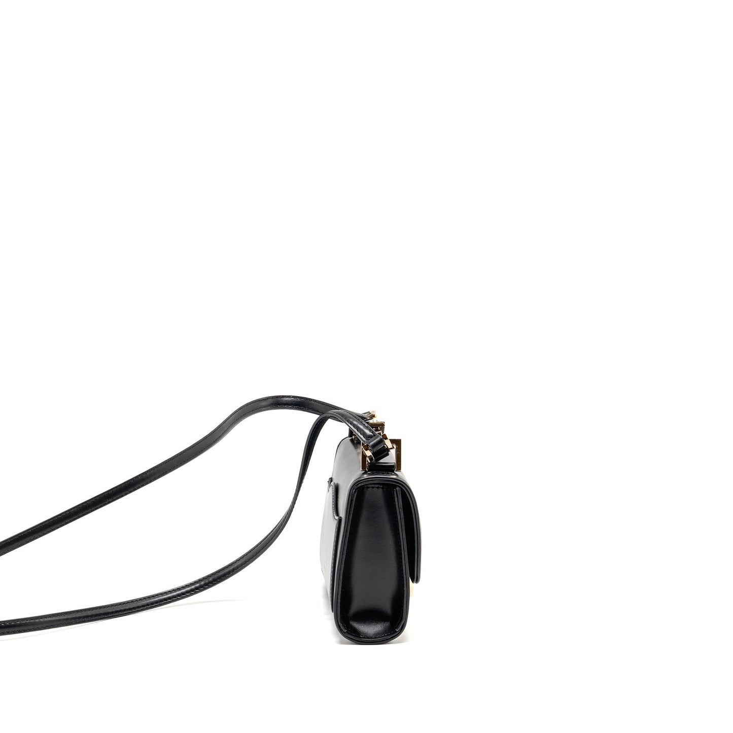 Valentino V logo Type Foldover Top Mini Purse Calfskin Black