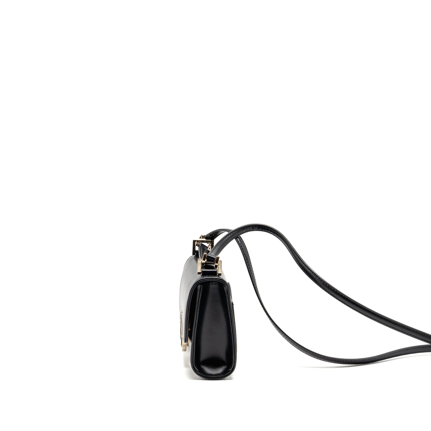 Valentino V logo Type Foldover Top Mini Purse Calfskin Black