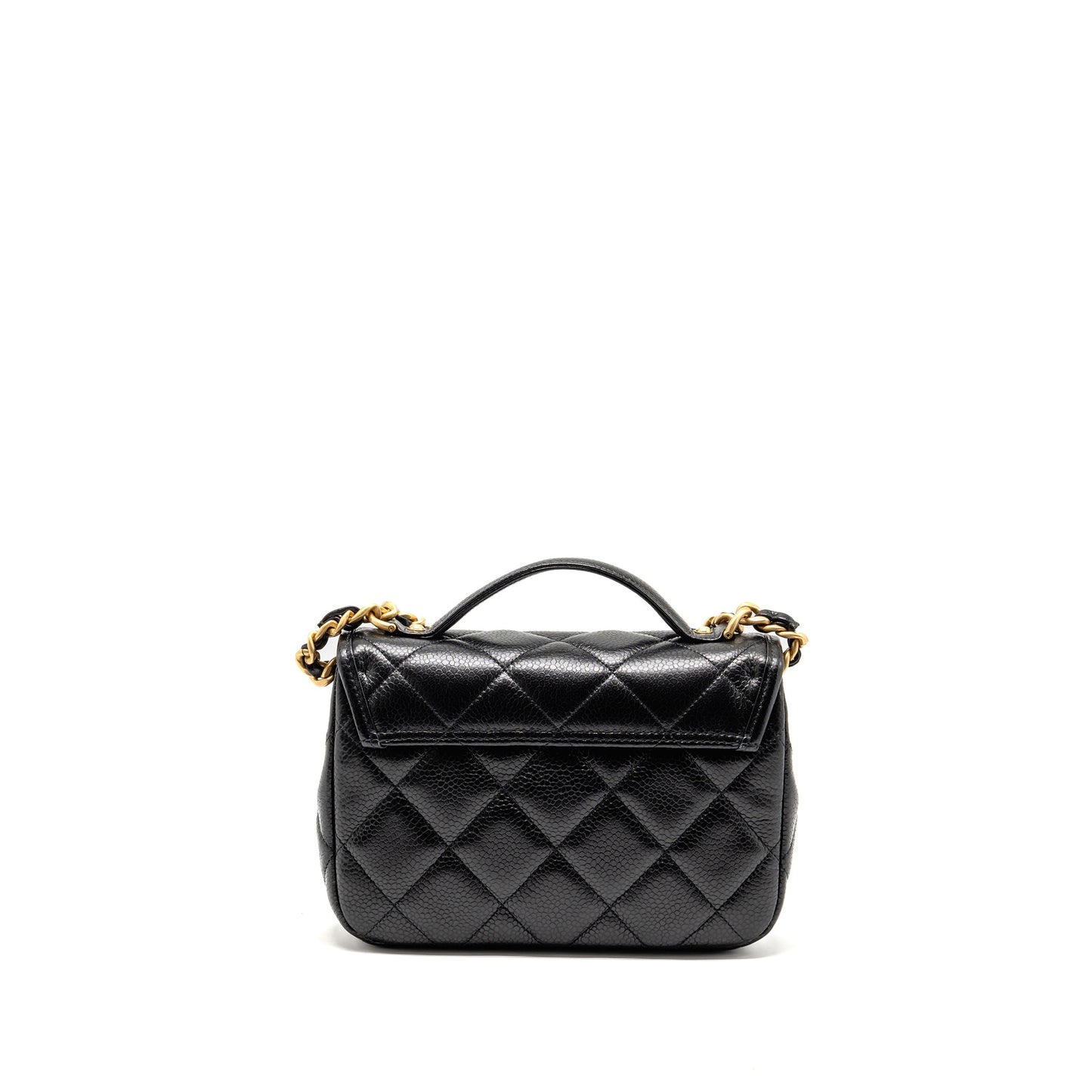 Chanel Top Handle Quilted CC Flap Bag Grained Shiny Calfskin Black GHW (Microchip)