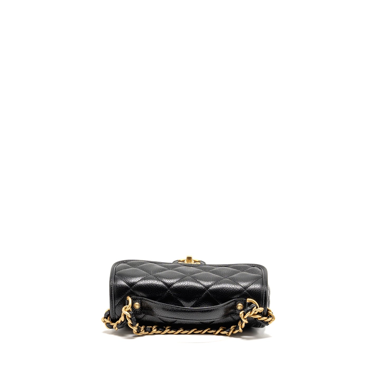 Chanel Top Handle Quilted CC Flap Bag Grained Shiny Calfskin Black GHW (Microchip)