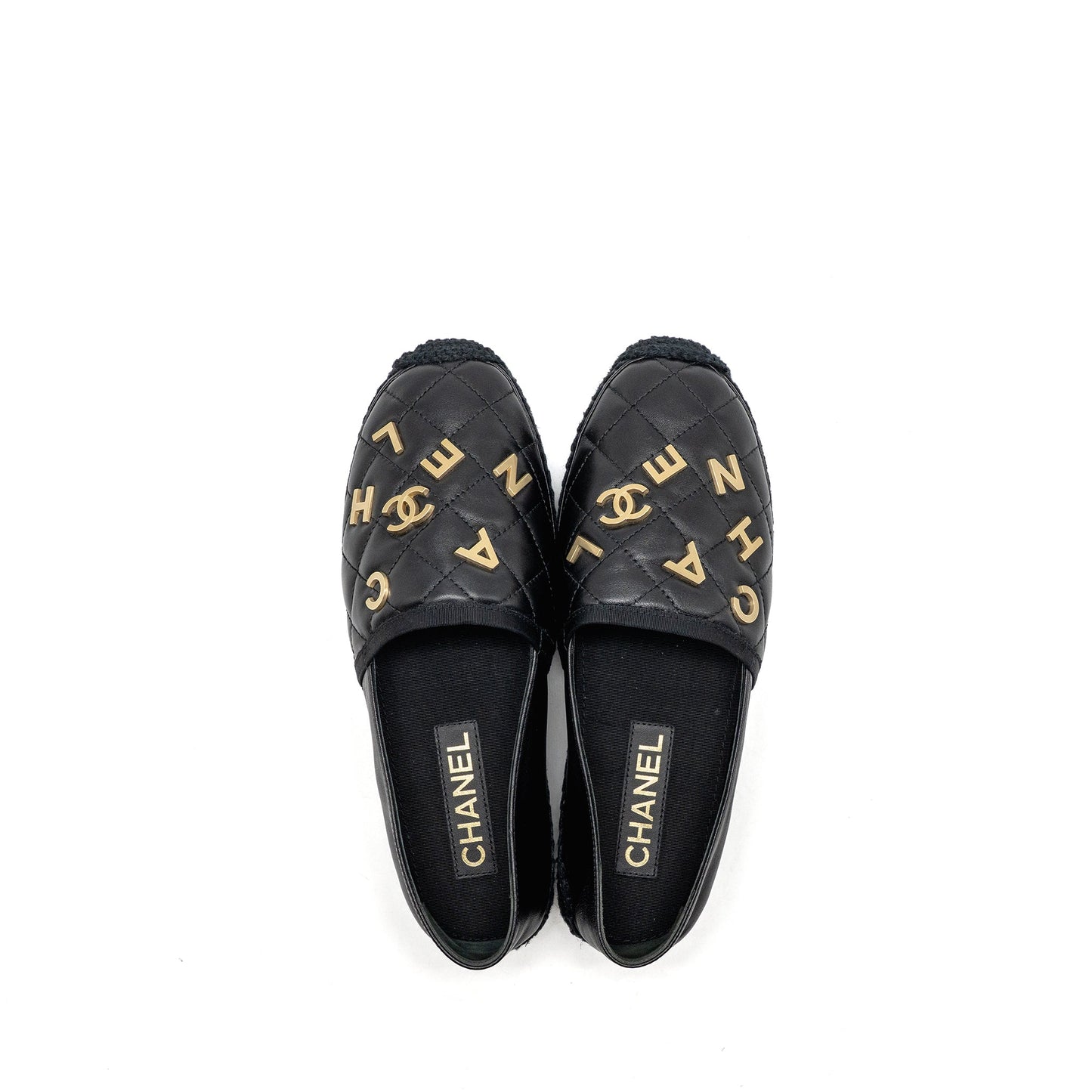 Chanel Size 38 Espadrilles Lambskin/Grosgrain Black GHW