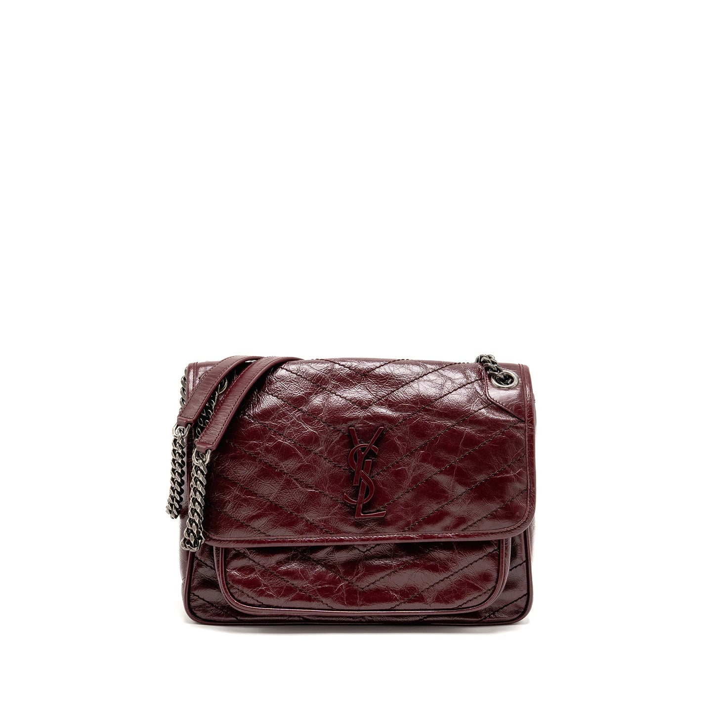 Saint Laurent Medium Niki Mini Purse Calfskin Burgundy Ruthenium