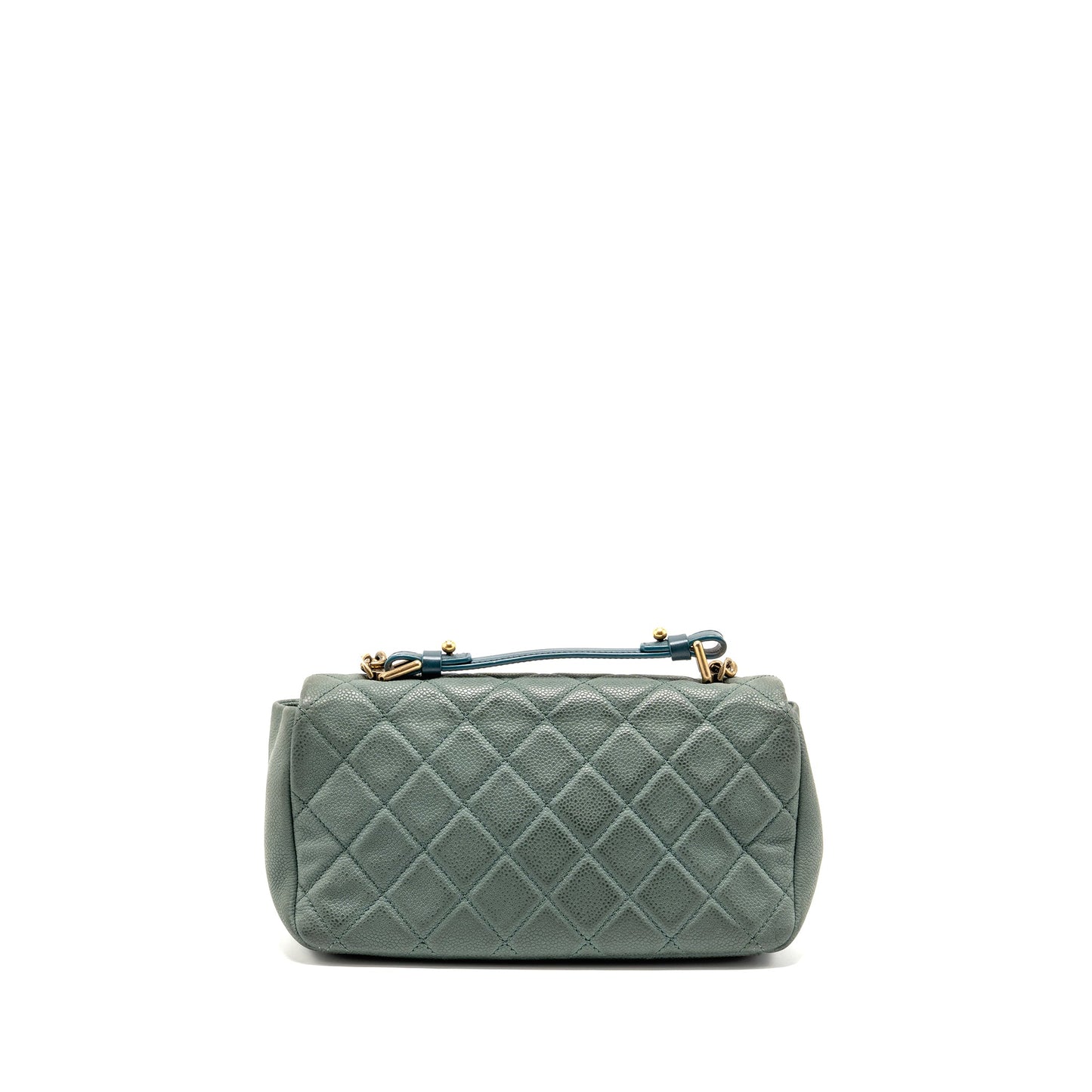 Chanel Top Handle Flap Shoulder Bag with Chain Caviar Dark Green GHW