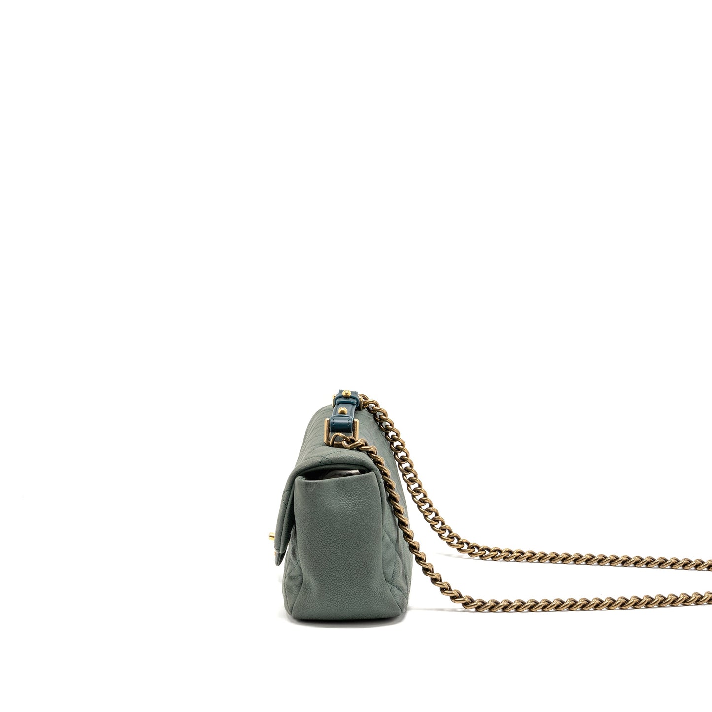 Chanel Top Handle Flap Shoulder Bag with Chain Caviar Dark Green GHW