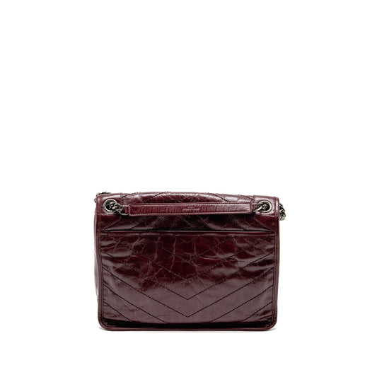 Saint Laurent Medium Niki Mini Purse Calfskin Burgundy Ruthenium