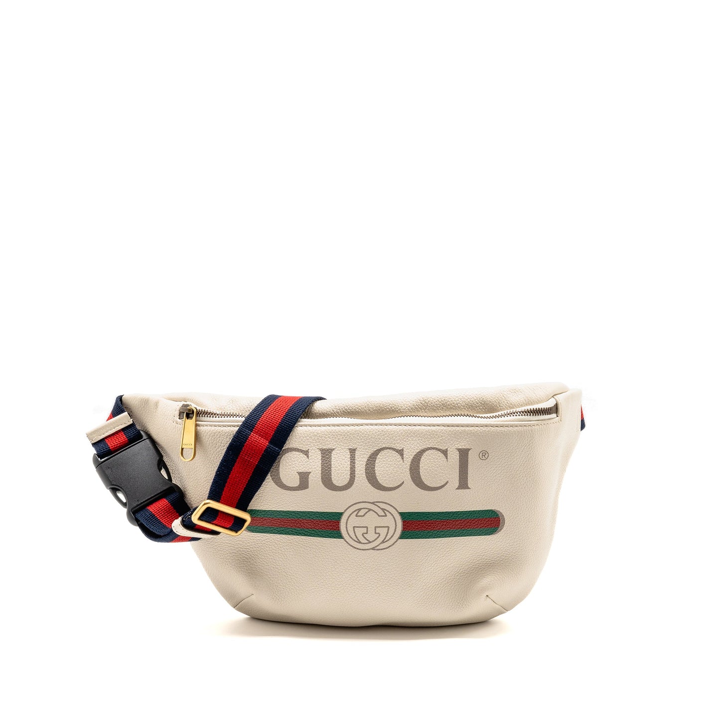 Gucci Logo Print Belt Purse Calfskin WHITE
