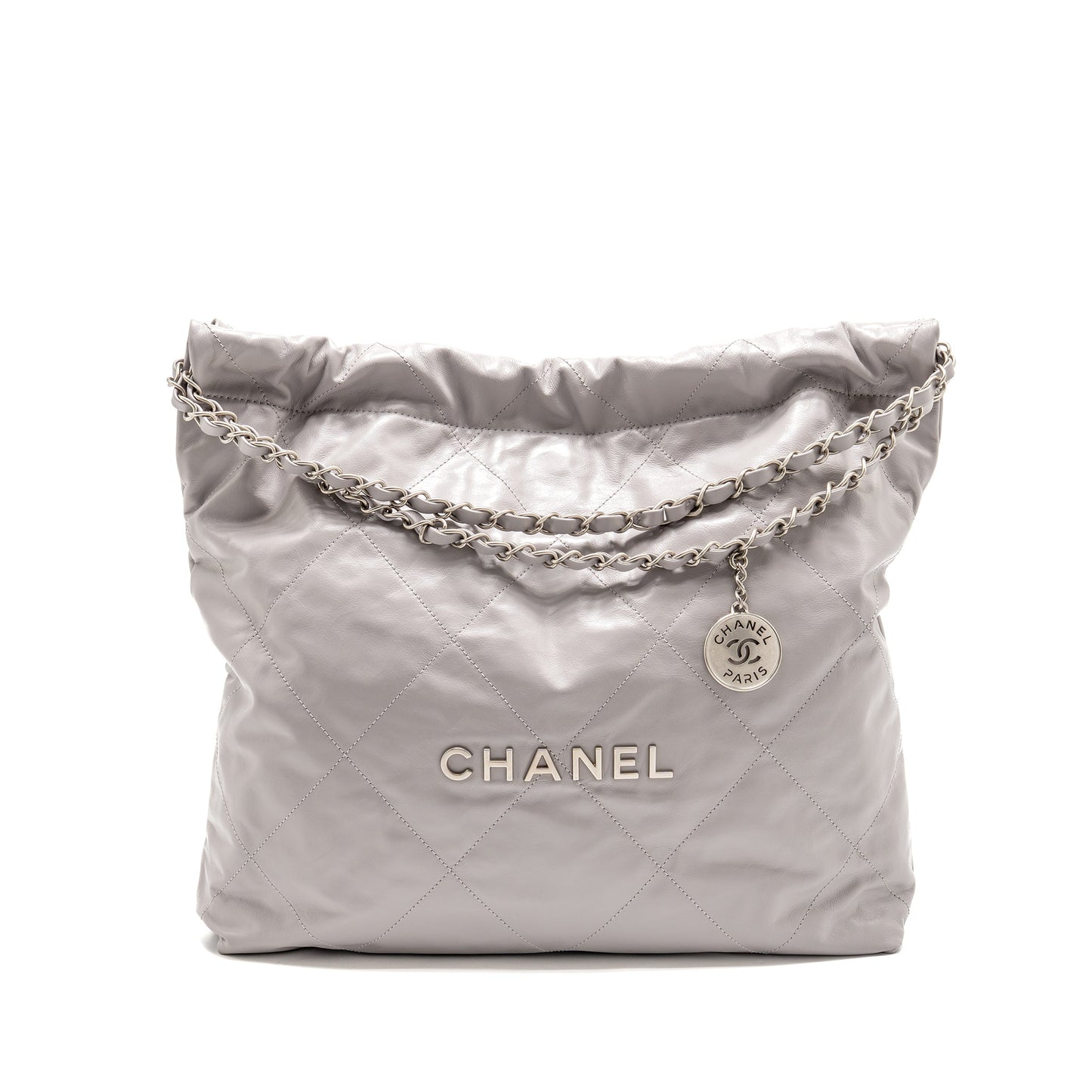 Chanel Medium 22 Bag Shiny Calfskin Grey SHW (microchip)
