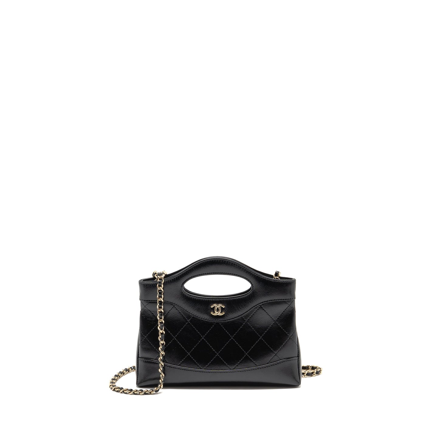 Chanel 24C Mini 31 Clutch with Chain Shiny Calfskin Black LGHW (Microchip)
