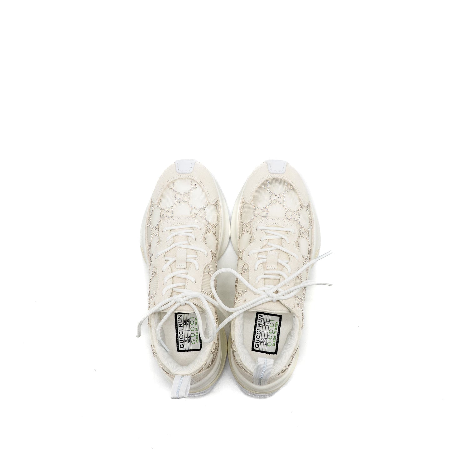 Gucci Size 36.5 Gucci Run Sneakers Crystal Mesh White