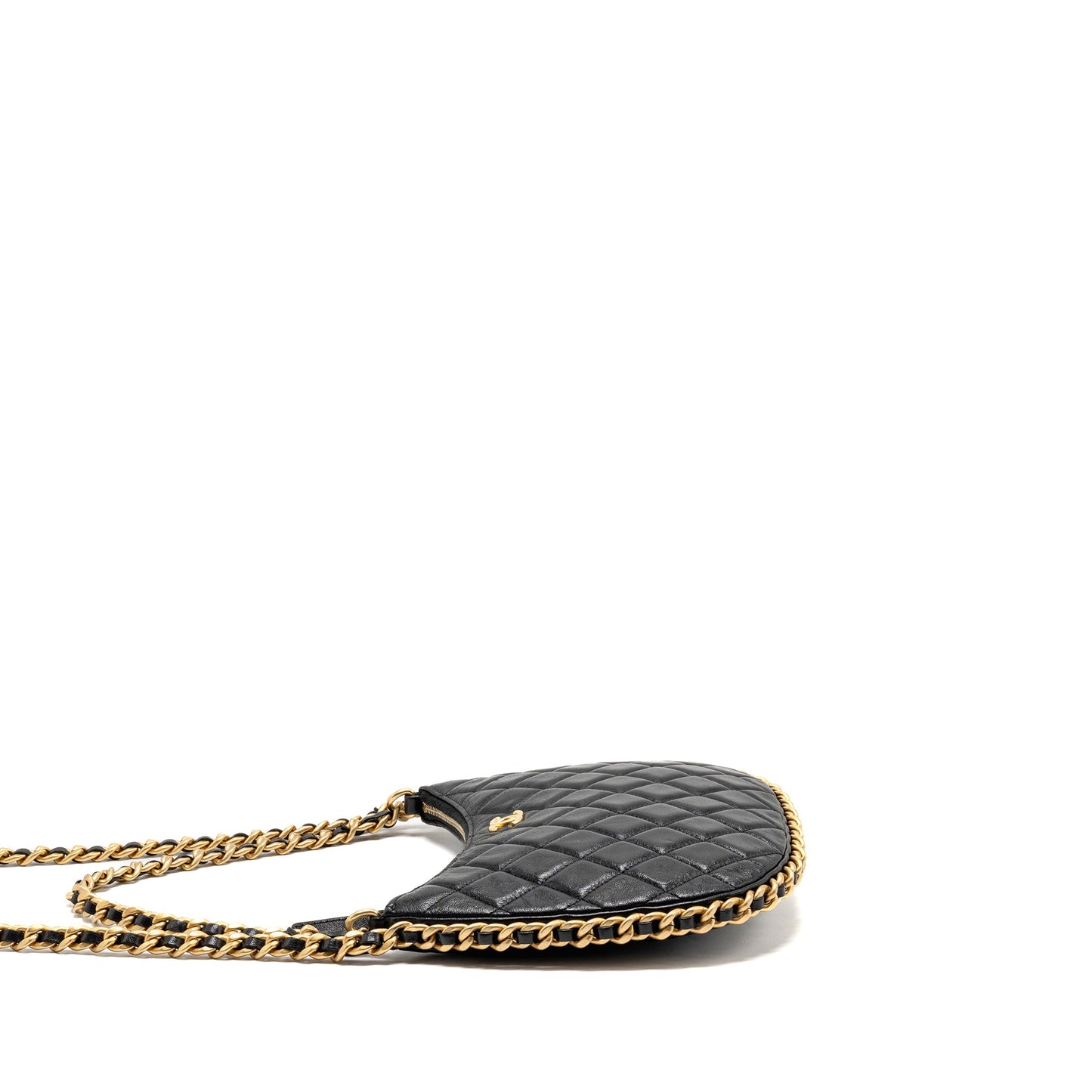 Chanel Large Quilted Hobo Bag Shiny Crumpled Lambskin Black GHW (Microchip)