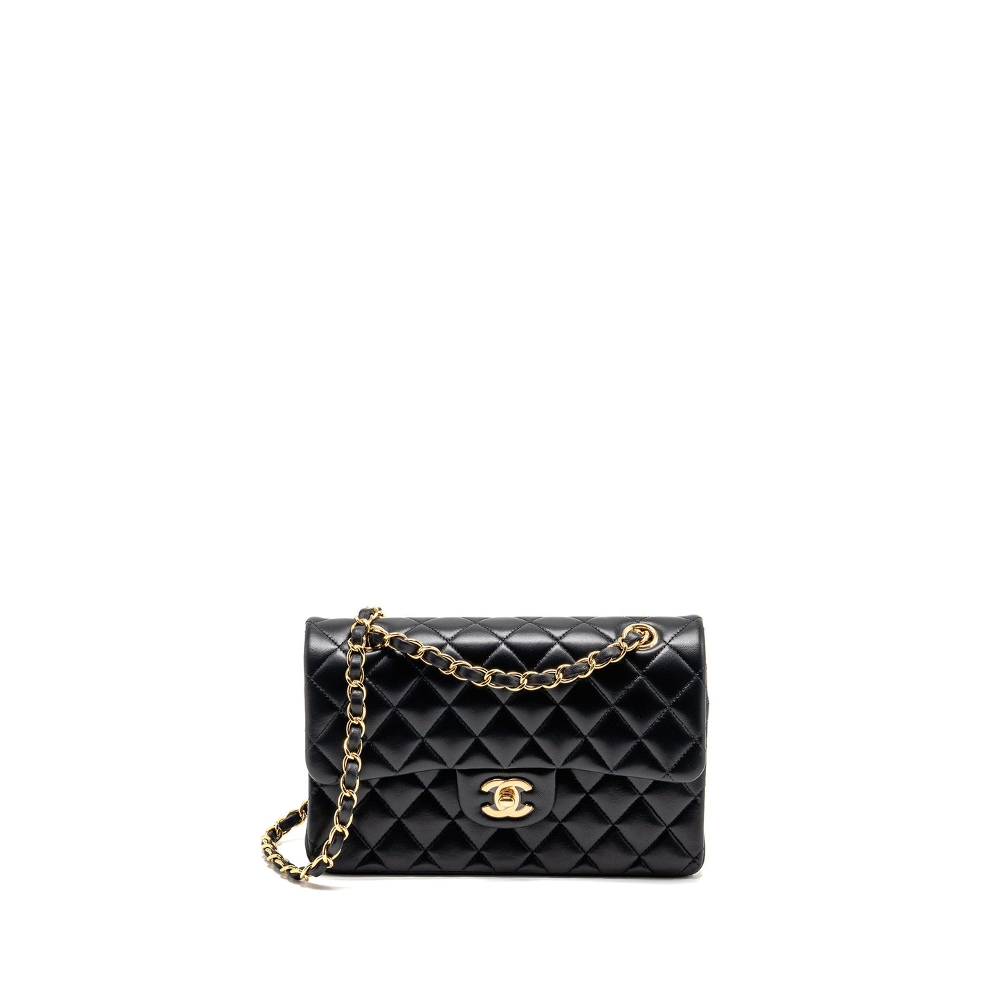 Chanel small Classic Double Flap Bag Lambskin Black GHW