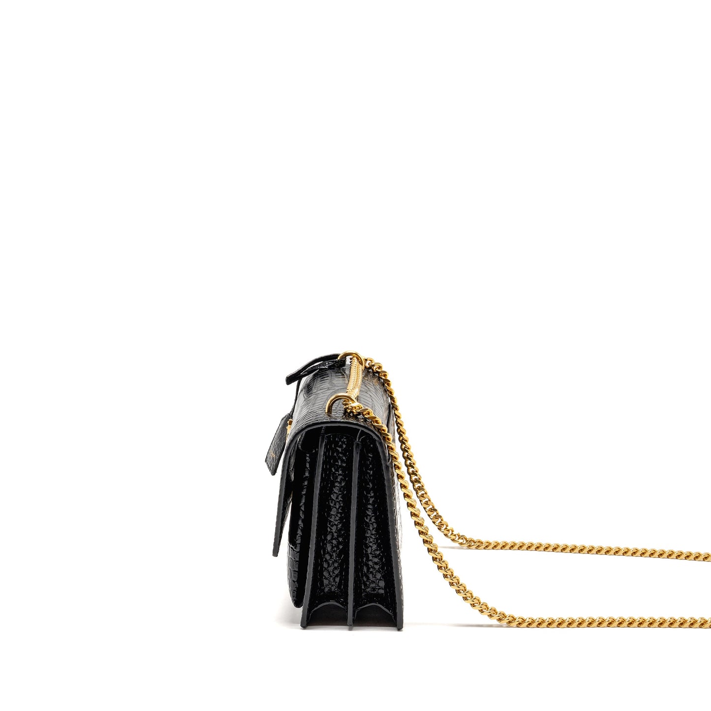 Saint Laurent/ Sunset Medium Crocodile-Embossed Calfskin Black