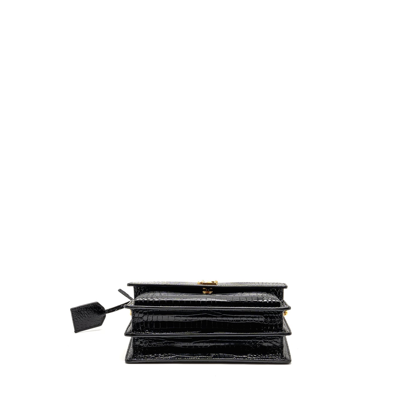 Saint Laurent/ Sunset Medium Crocodile-Embossed Calfskin Black