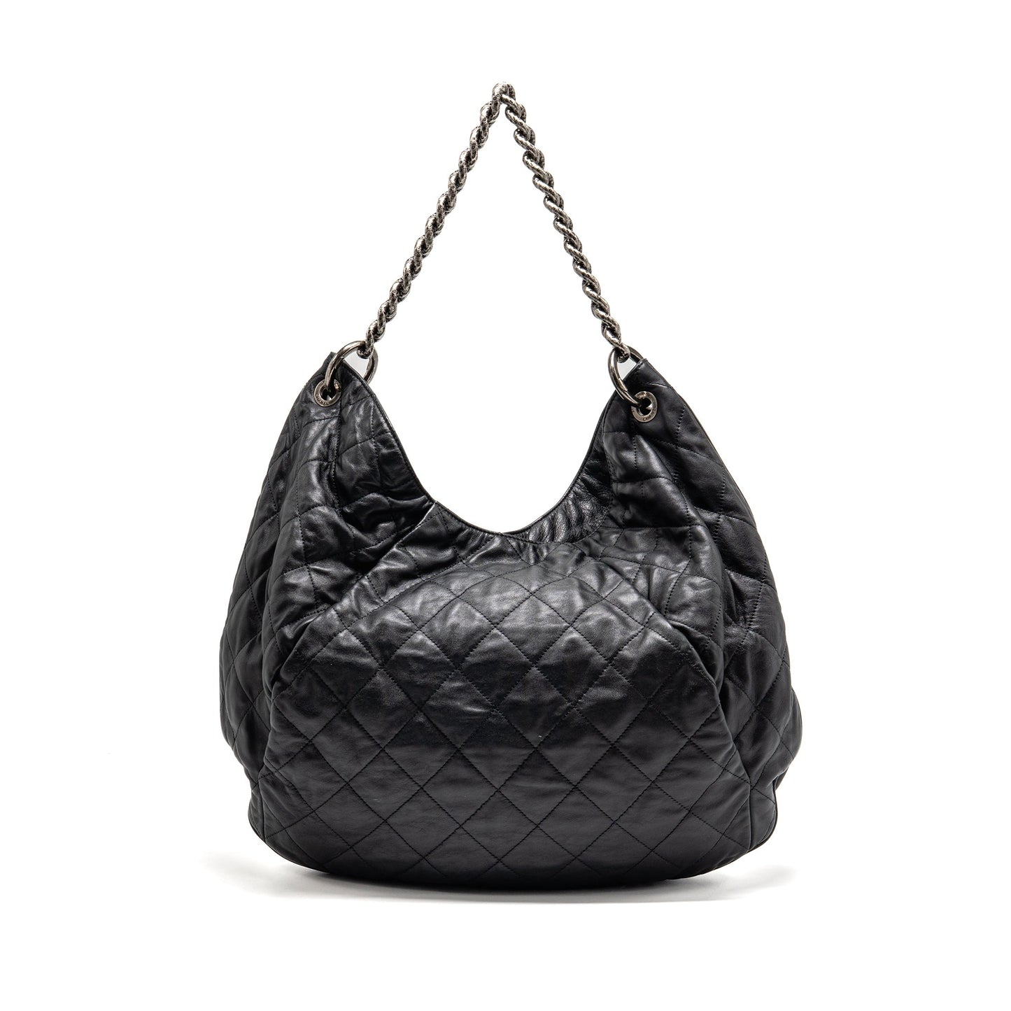Chanel Coco Pleats Hobo Bag Calfskin Black Ruthenium Hardware