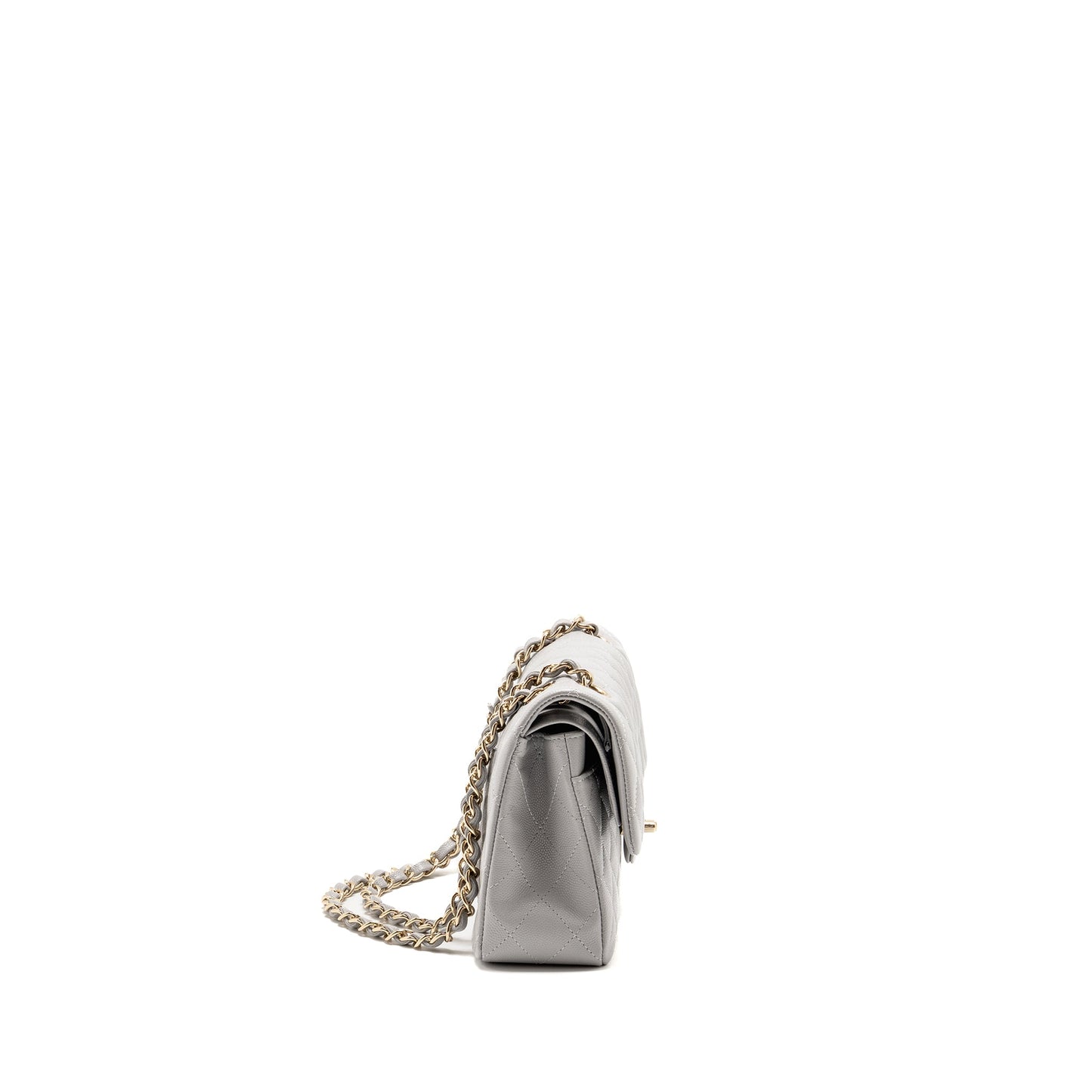 Chanel Small Classic Double Flap Bag Caviar Light Grey LGHW (Microchip)