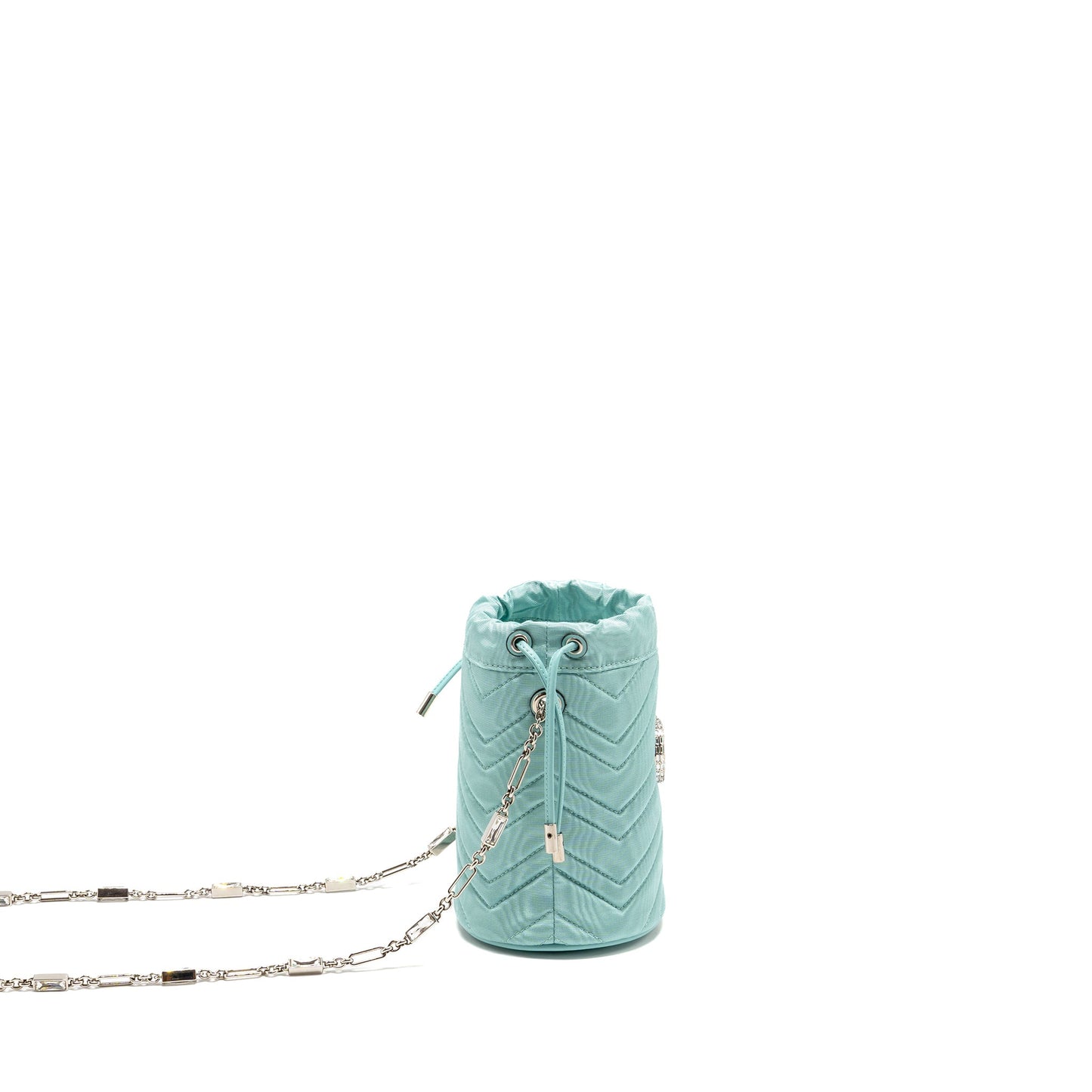 Gucci Marmont silk bucket crystal chain Purse Fabric/ Crystal Light Blue