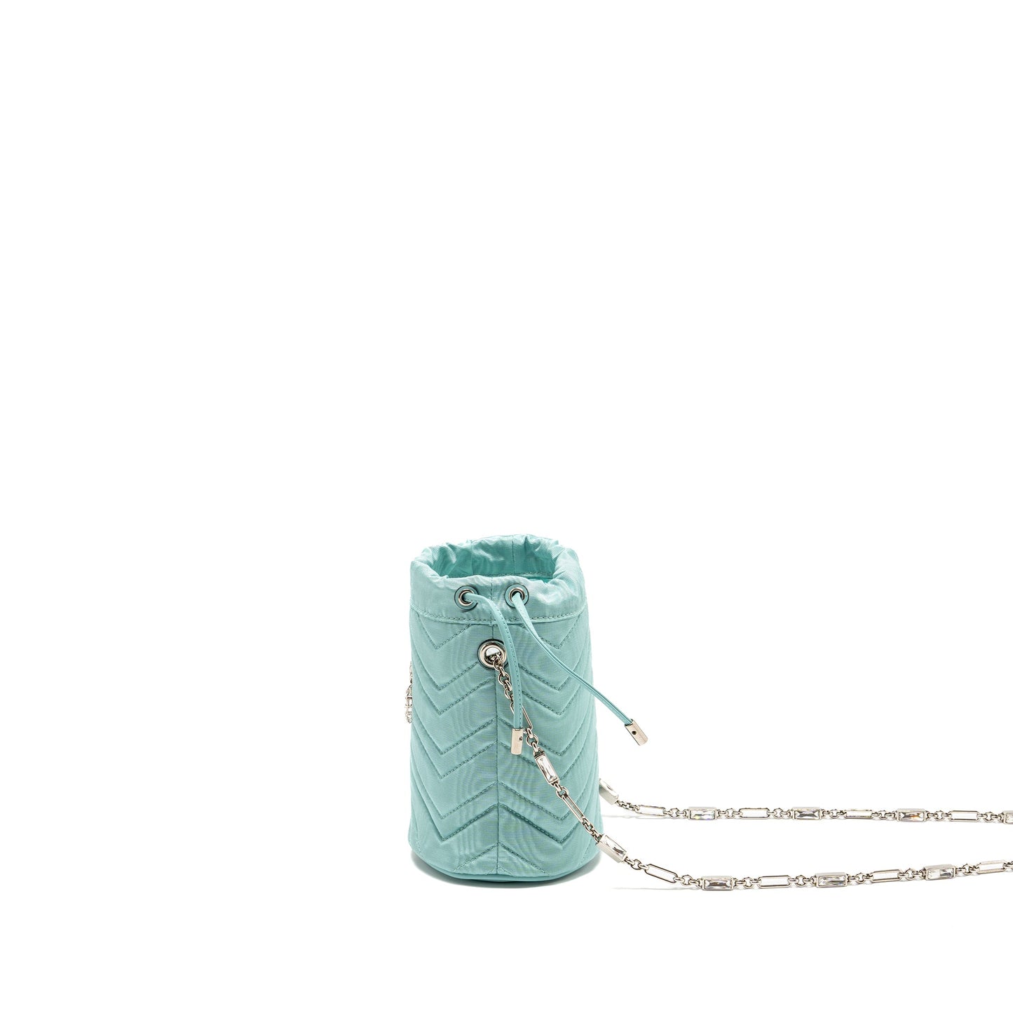 Gucci Marmont silk bucket crystal chain Purse Fabric/ Crystal Light Blue
