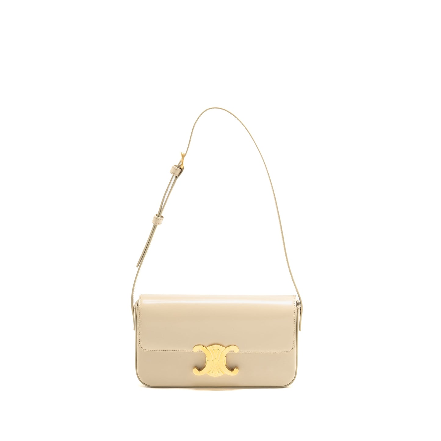 Celine Triomphe Shouder Purse Shiny Calfskin Ivory