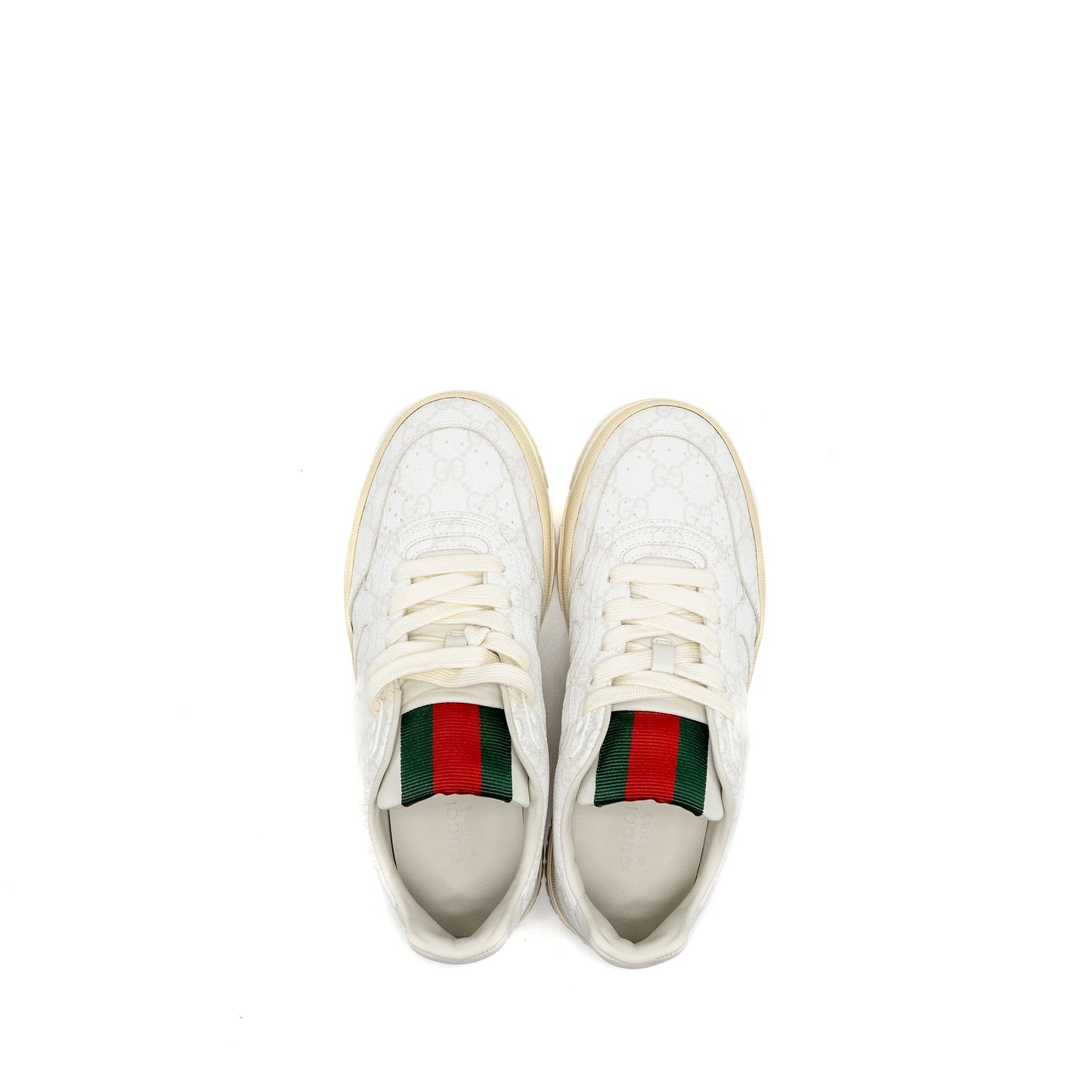 Gucci Size 37.5 Re-Web Trainer Supreme Canvas/Leather Beige/White
