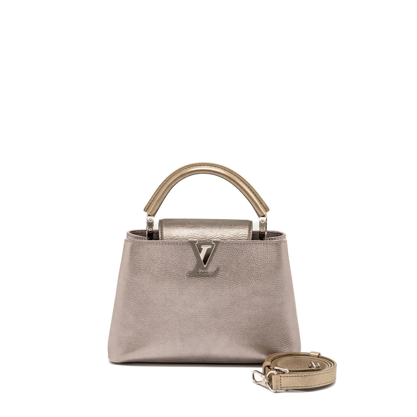 Louis Vuitton Capucines Leather Metallic Silver