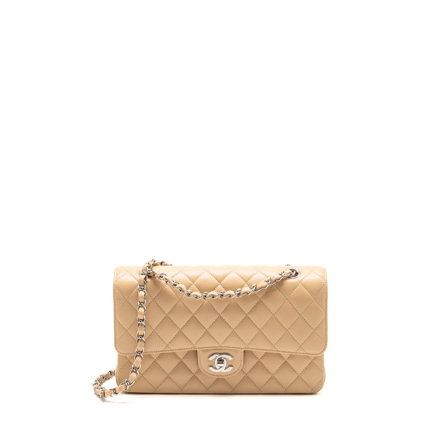 Chanel Medium Classic Double Flap bag caviar beige SHW (microchip)