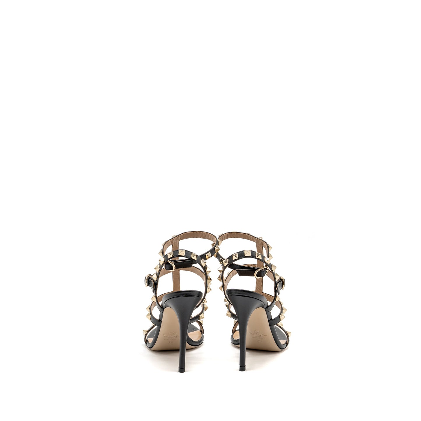 Valentino Size 36 Rockstud Sandal 10cm Heel Calfskin Black