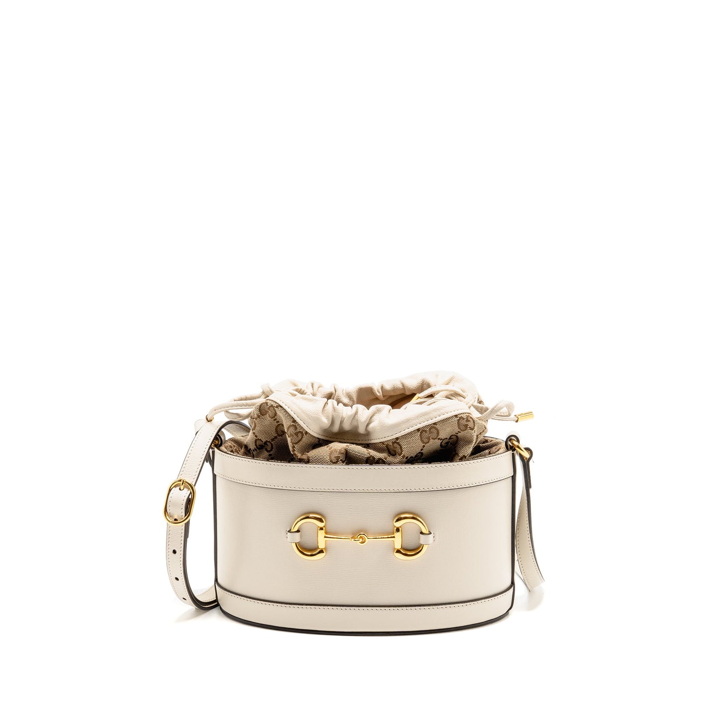 Gucci Horsebit 1955 Bucket Purse Calfskin/Canvas Beige/White