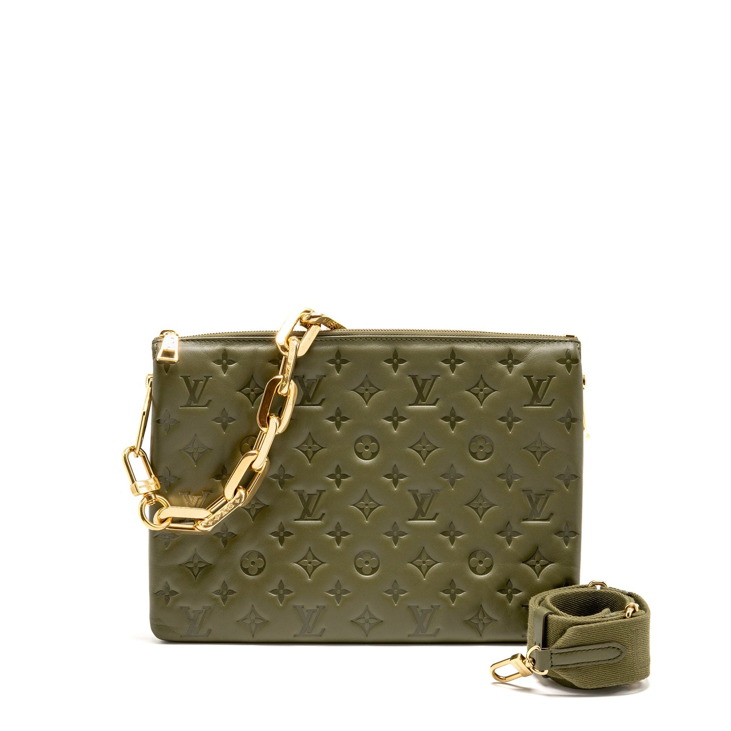 Louis Vuitton Coussin Monogram-embossed Puffy Lambskin Khaki