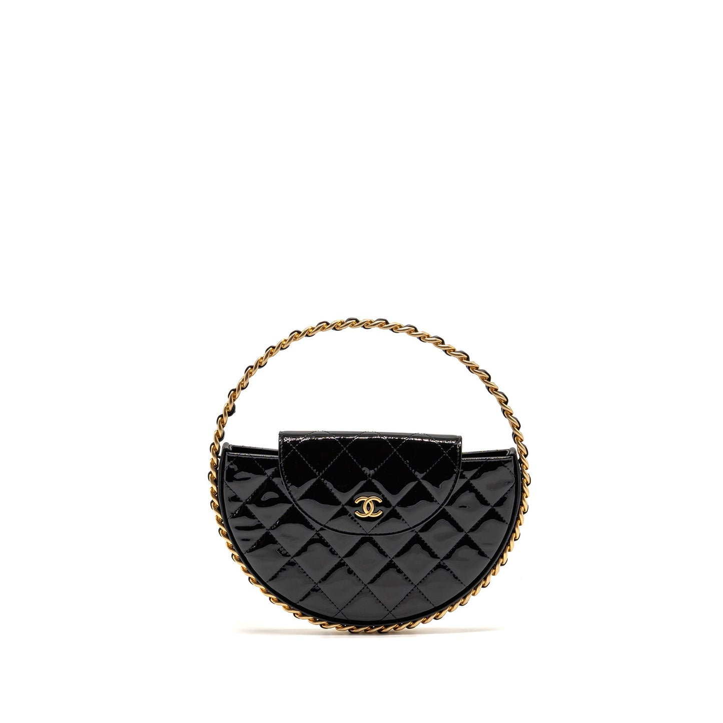 Chanel 23K Hoop Bag Patent Leather Black GHW (Microchip)