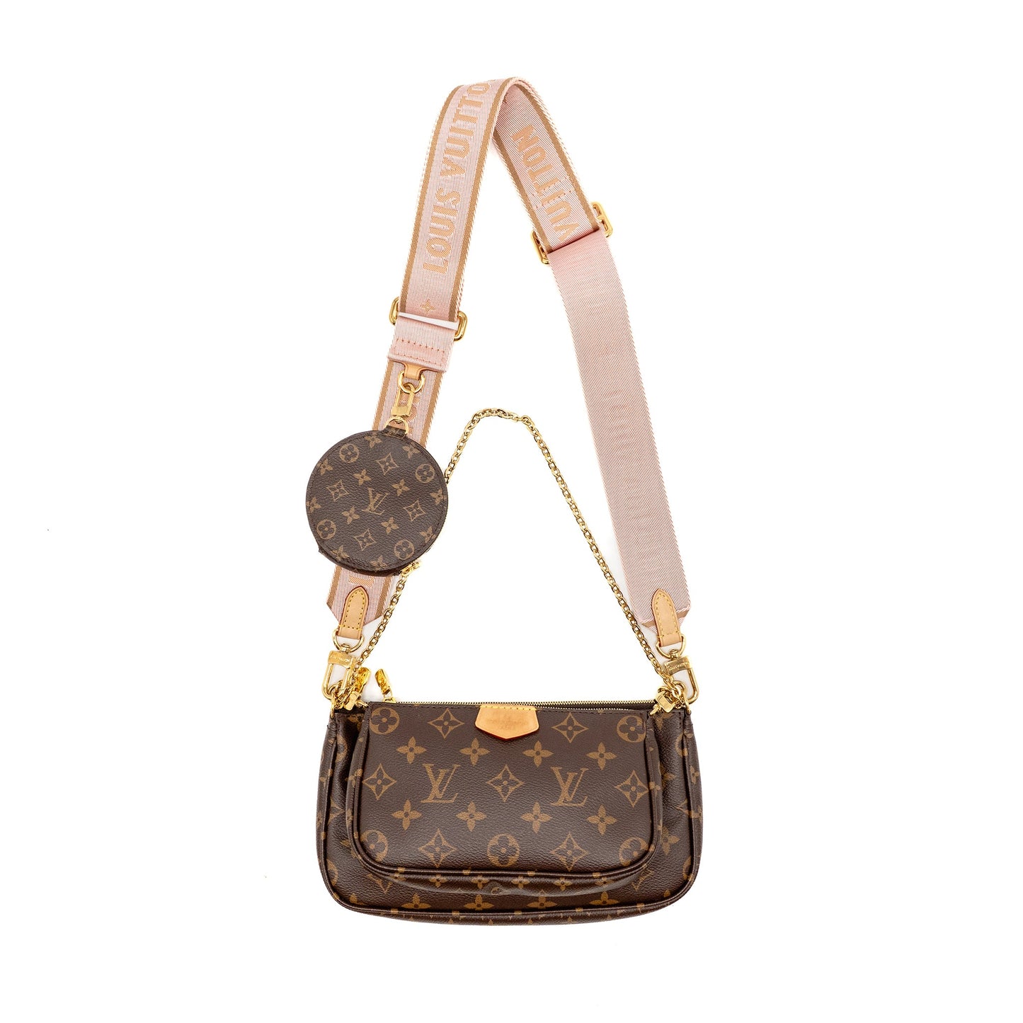Louis Vuitton Multi Pochette Accessories Rose Clair Strap Monogram Canvas