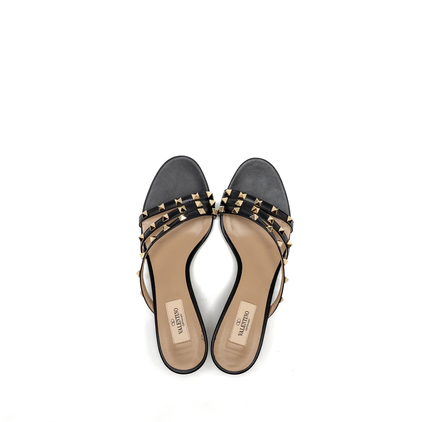 Valentino Size 40 Garavani Rockstud Heels Sandals Leather Black