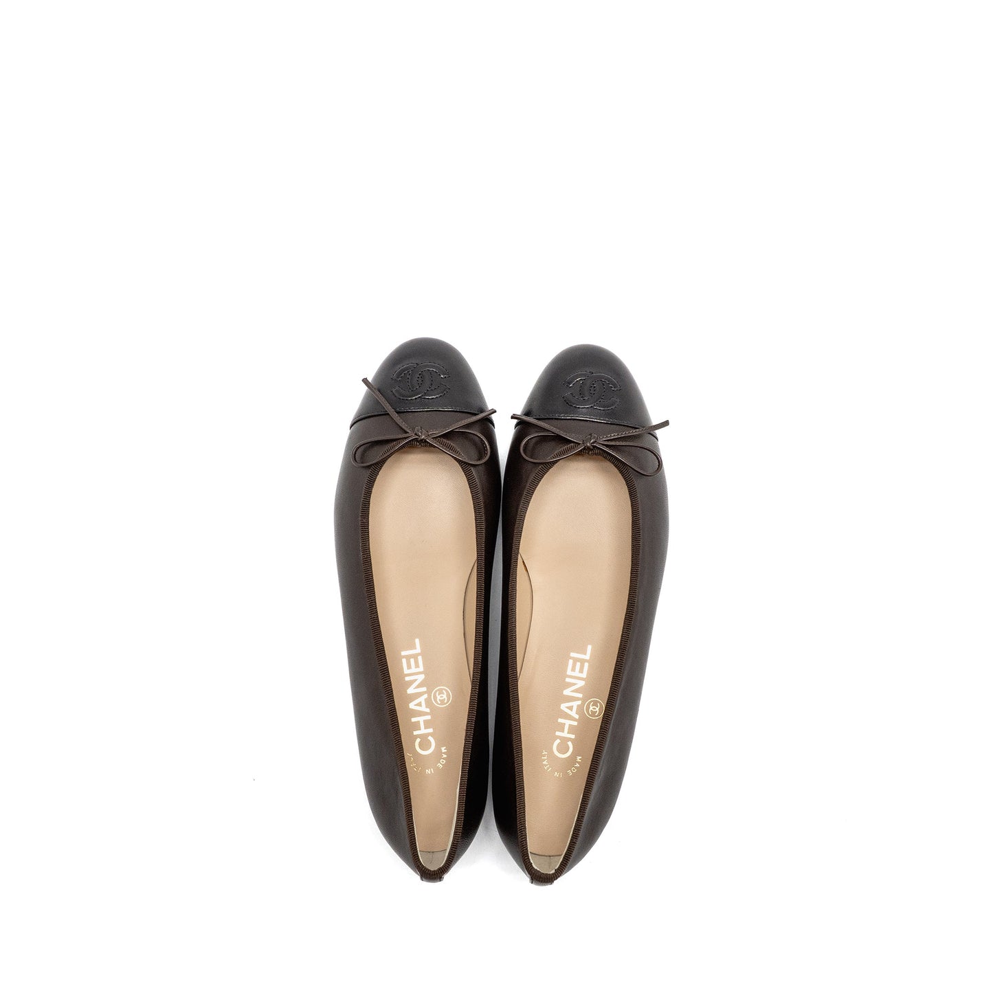 Chanel Size 38 Ballet Flats Lambskin Brown/Black