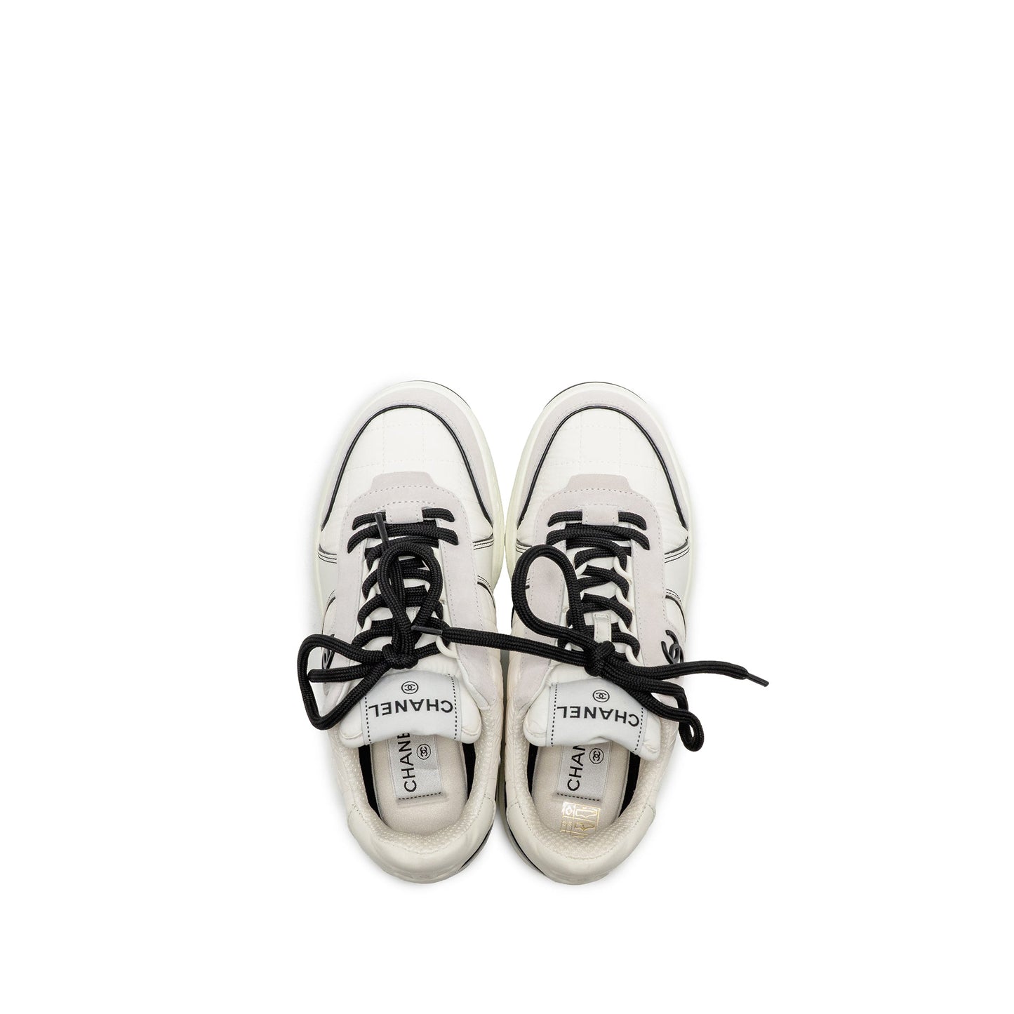 Chanel Size 36 CC Sneakers Suede/Fabric/Calfskin White/Light Grey/Black