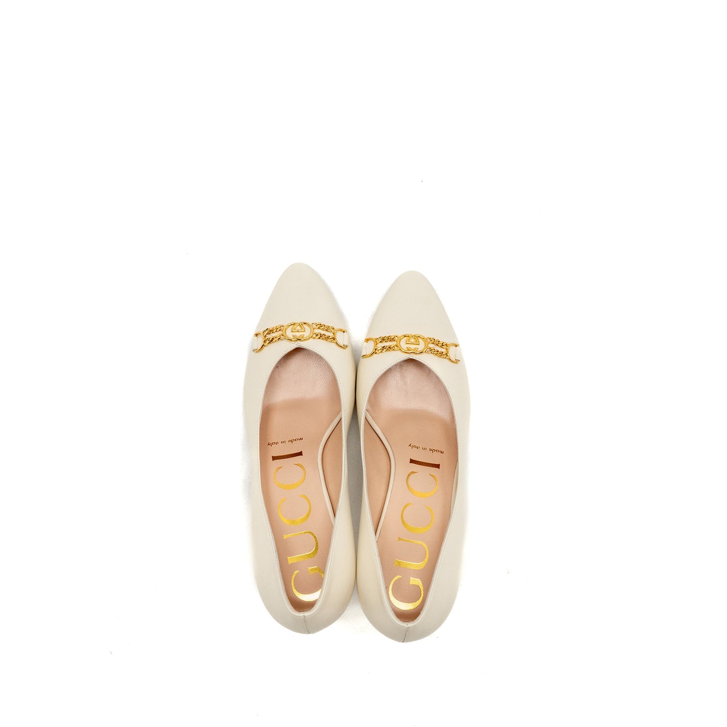 Gucci Size 35 Interlocking G Horsebit Detailed Pumps Leather White