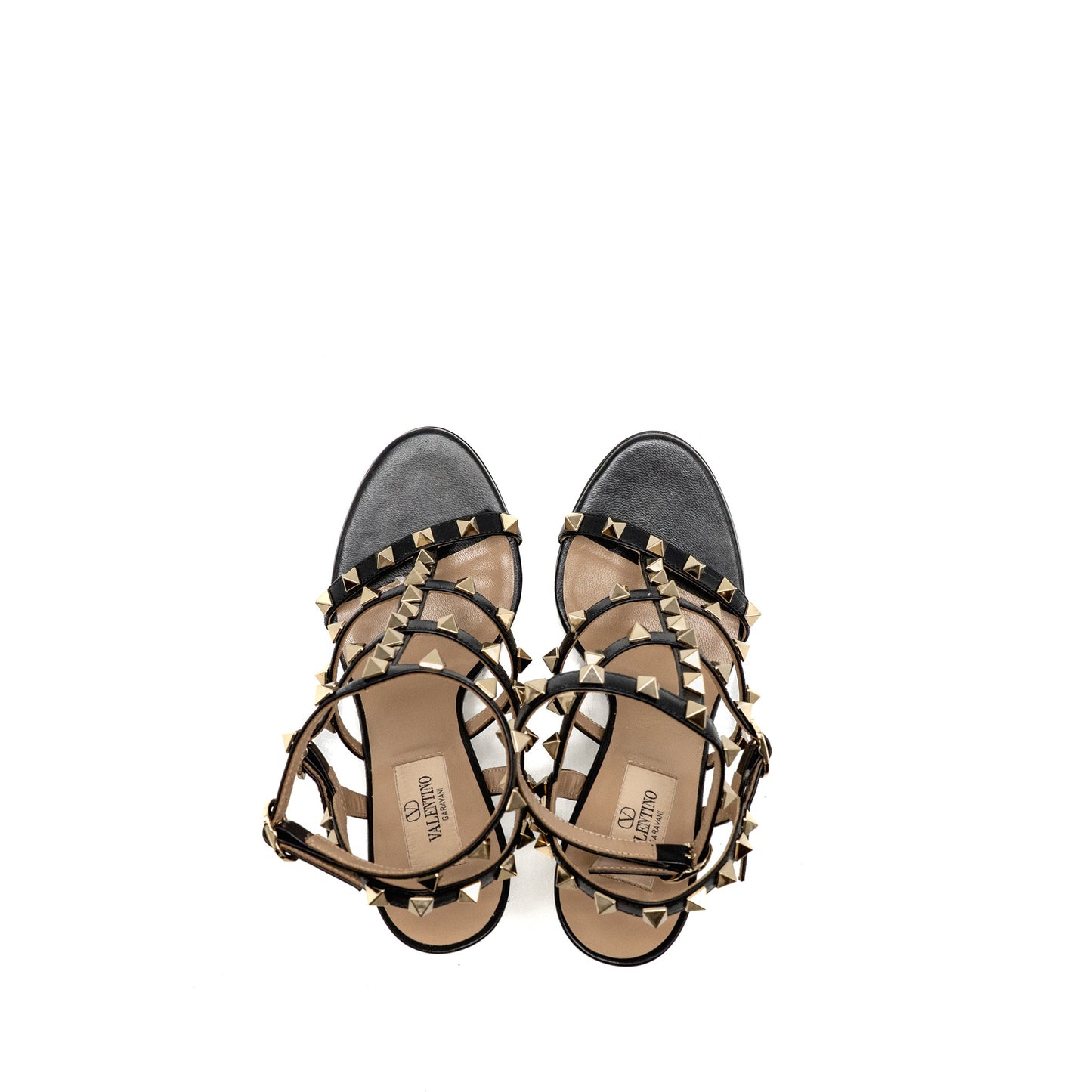 Valentino Size 36 Rockstud Sandal 10cm Heel Calfskin Black
