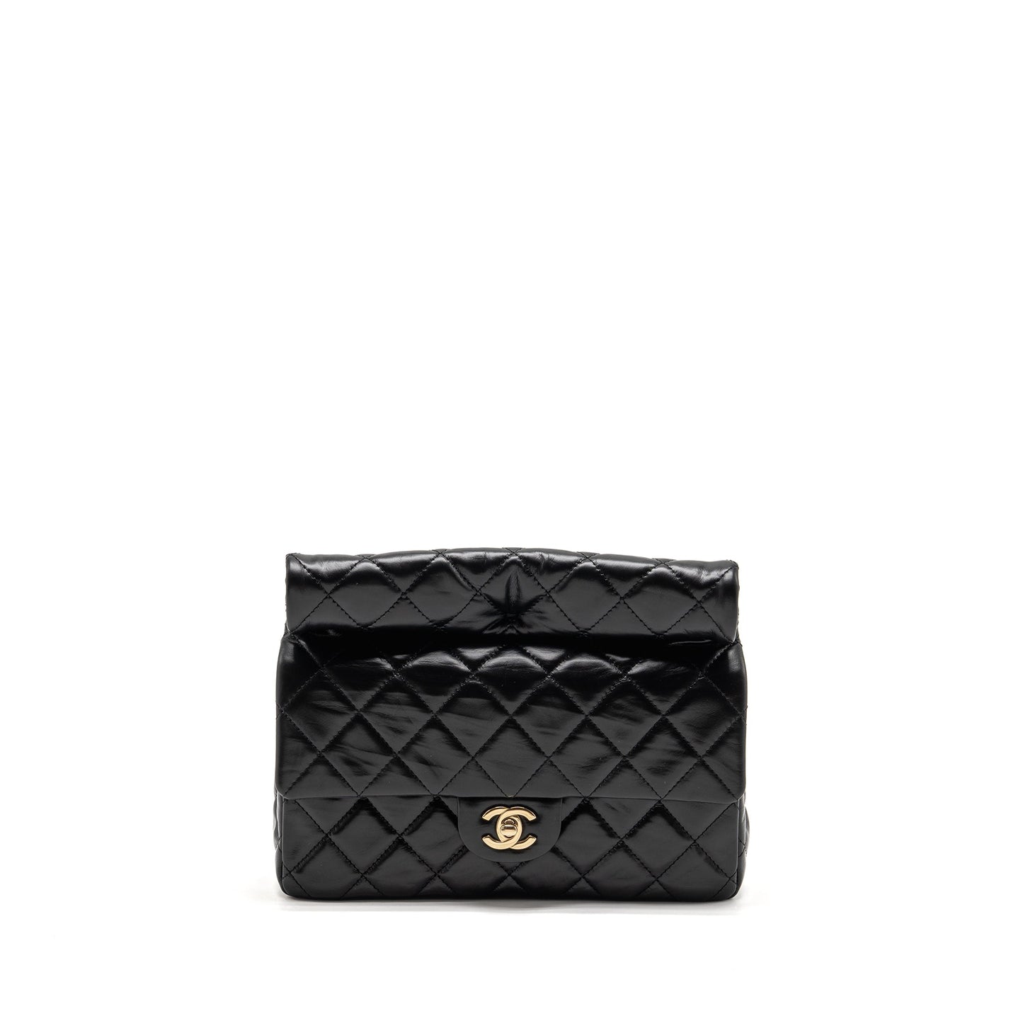 Chanel 23A Classic Flap Clutch Shiny Calfskin Black GHW (microchip)