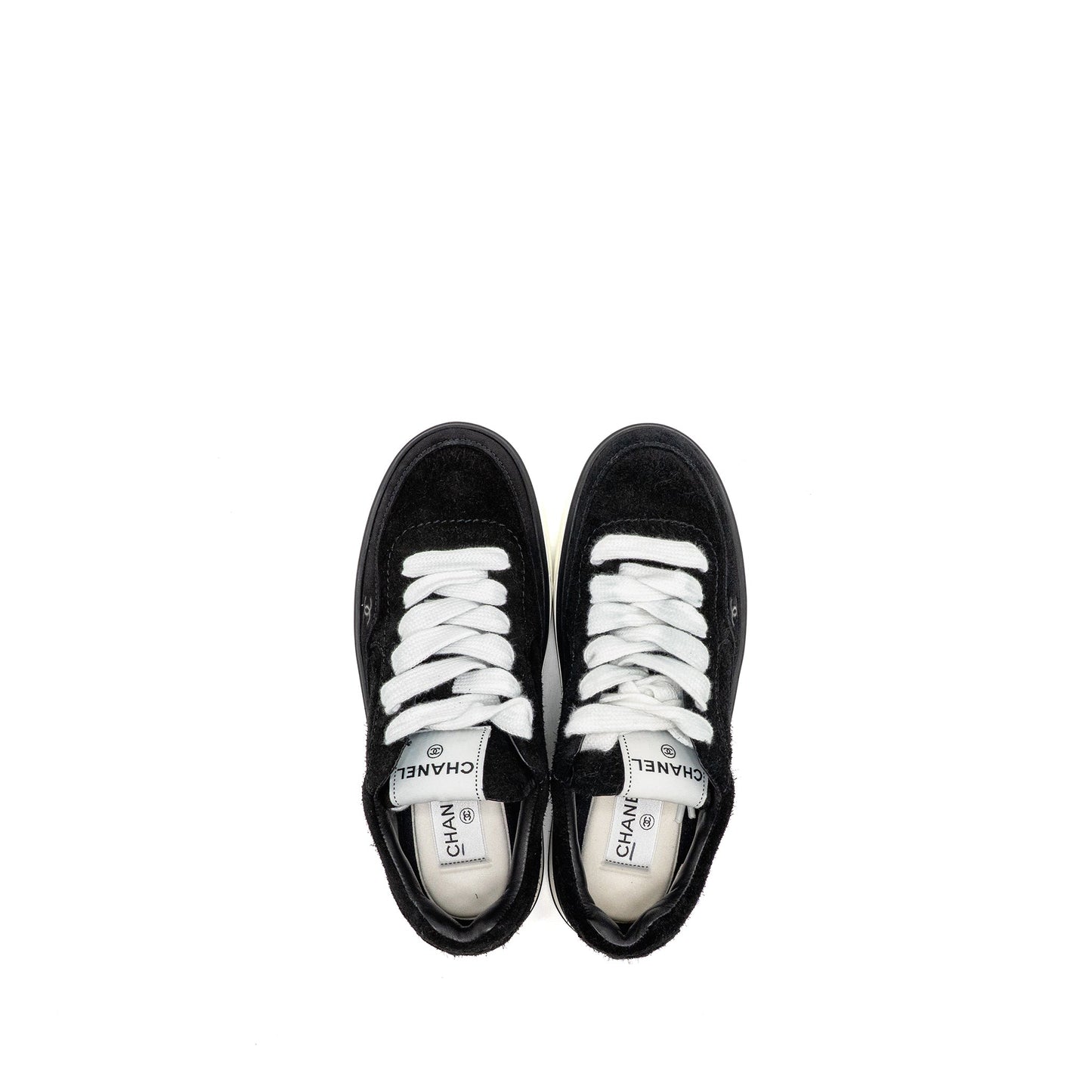 Chanel Size 37.5 23B CC Logo Sneakers Suede Calfskin Black