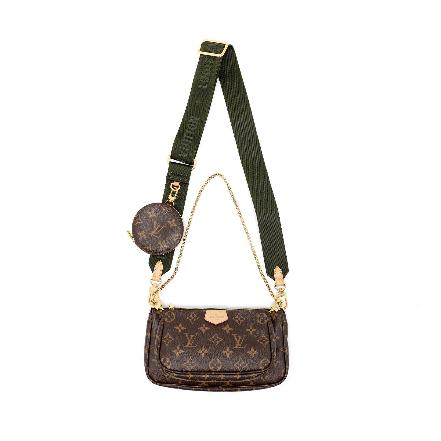 Louis Vuitton Multi Pochette Monogram Canvas with Khaki/Rose Clair Two Straps