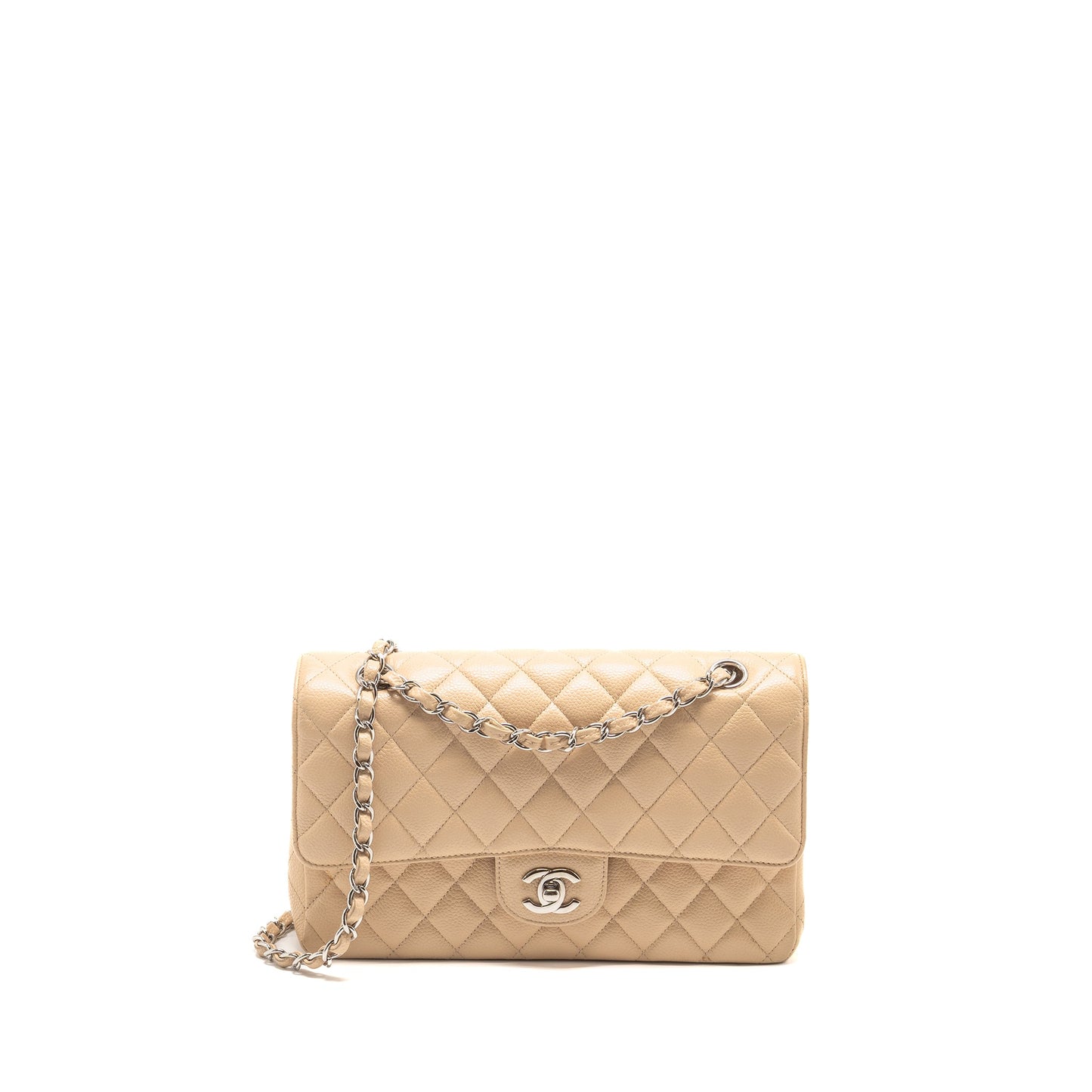 Chanel Medium Classic Double Flap Bag Caviar Beige SHW