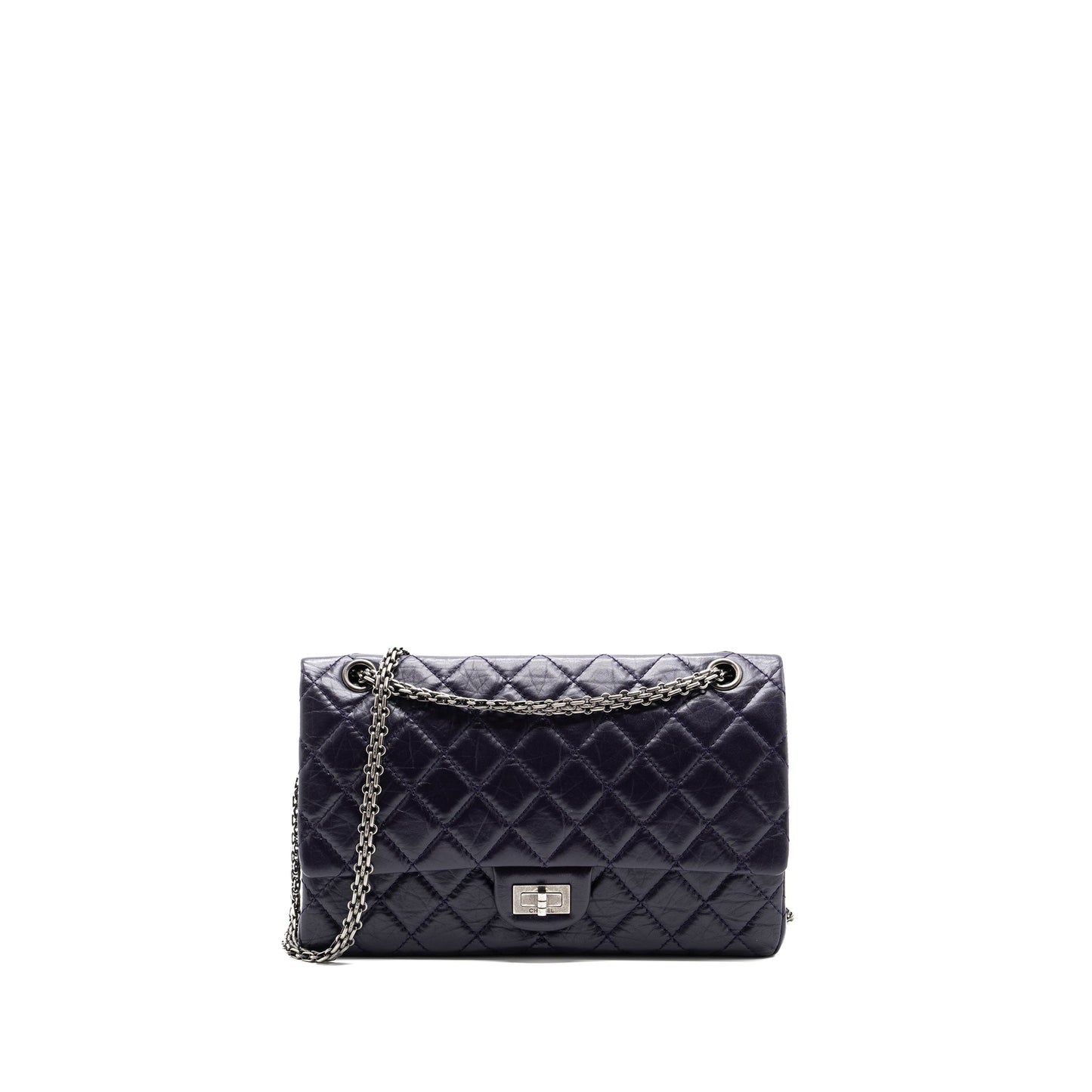 CHANEL Large 2.55  REISSUE FLAP BAG AGED CALFSKIN DARK PURPLE RUTHENIUM HARDWARE