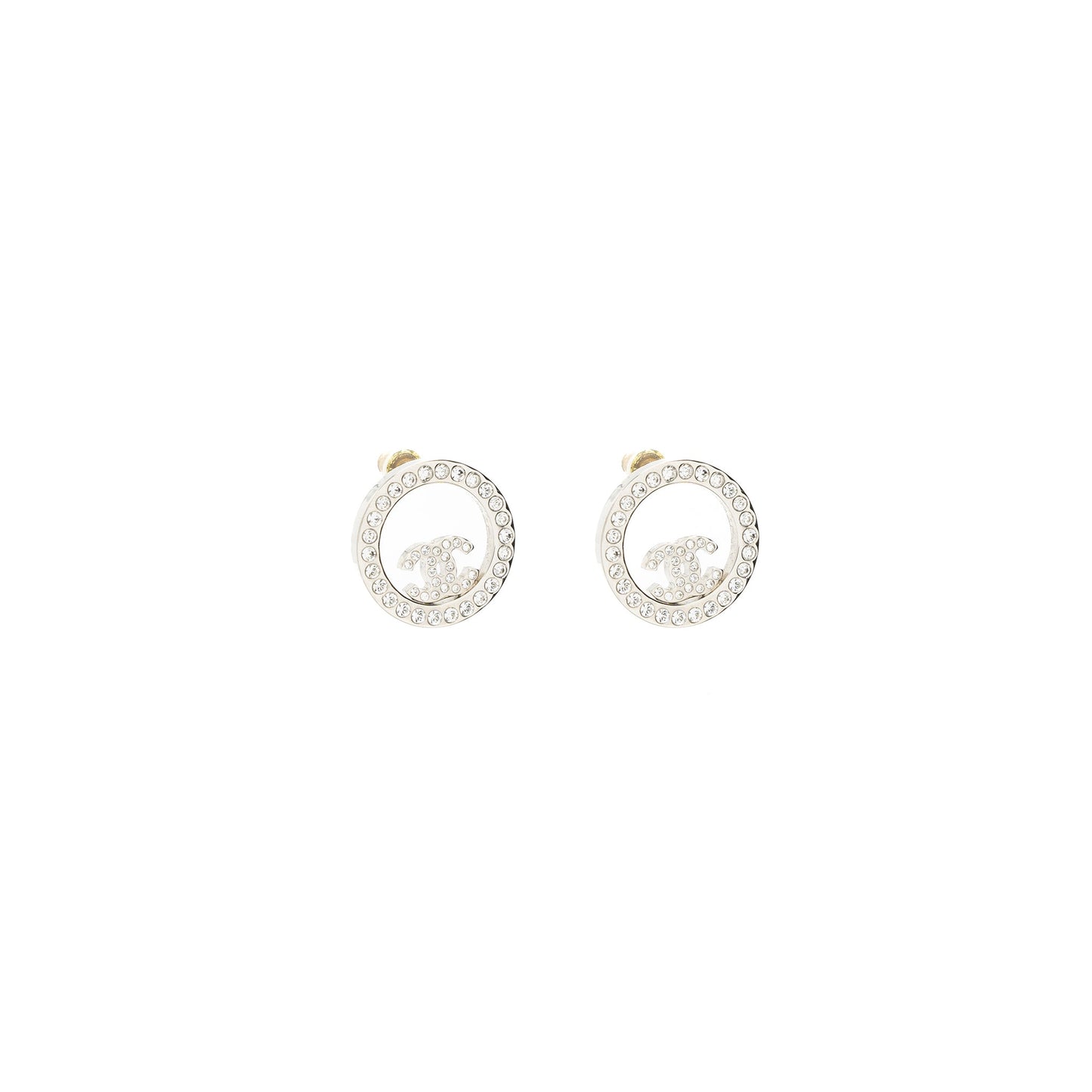 Chanel Round CC Logo Earrings Crystal SHW