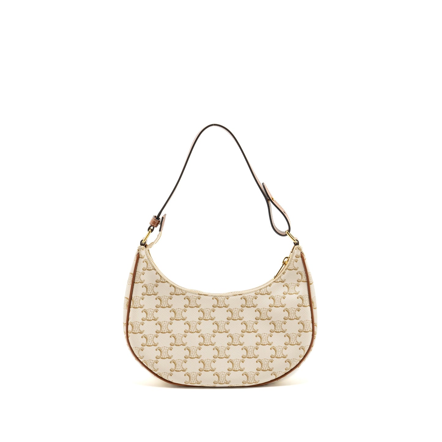 CELINE Purse Triomphe Canvas/Calfskin White/Brown
