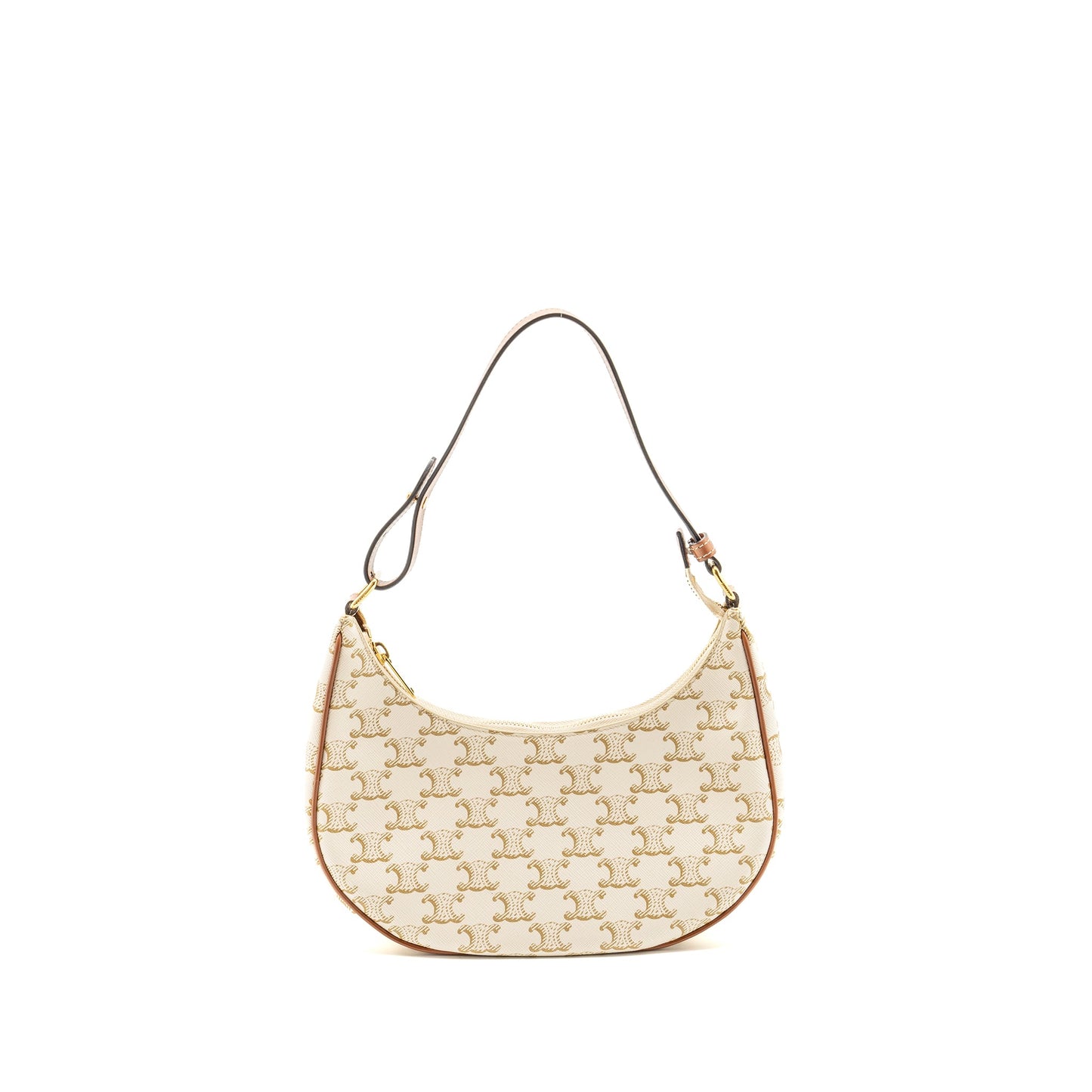 CELINE Purse Triomphe Canvas/Calfskin White/Brown
