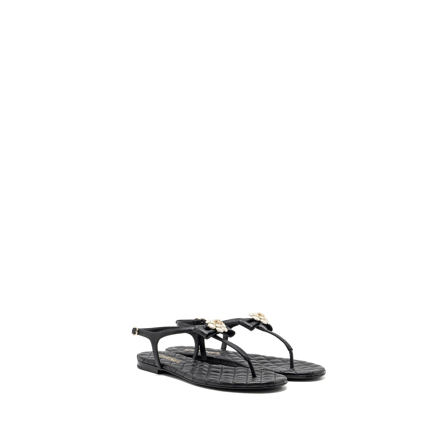 Chanel size 38 camellia leather Sandals black LGHW